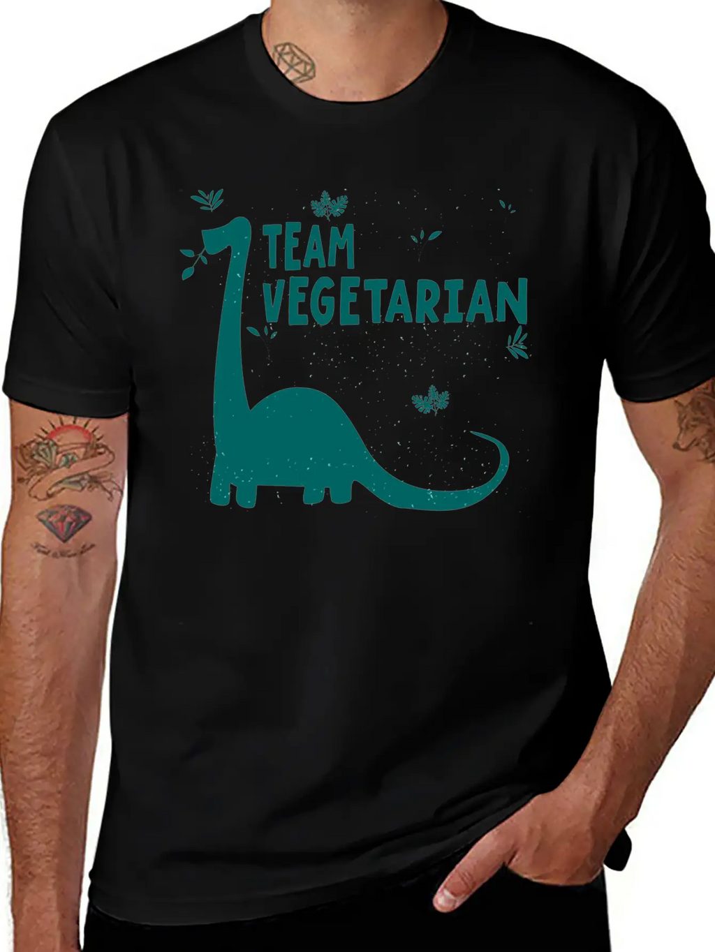 Team Vegetarian - Dinosaur Vegan Stylish Everyday T-Shirt – Unisex Basic Cotton Tee
