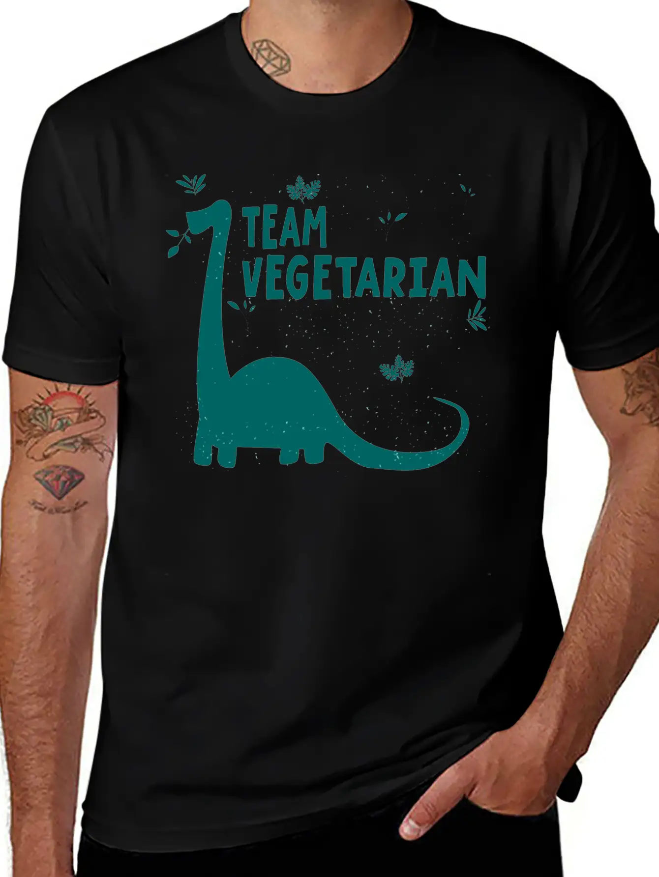 Team Vegetarian - Dinosaur Vegan Stylish Everyday T-Shirt – Unisex Basic Cotton Tee