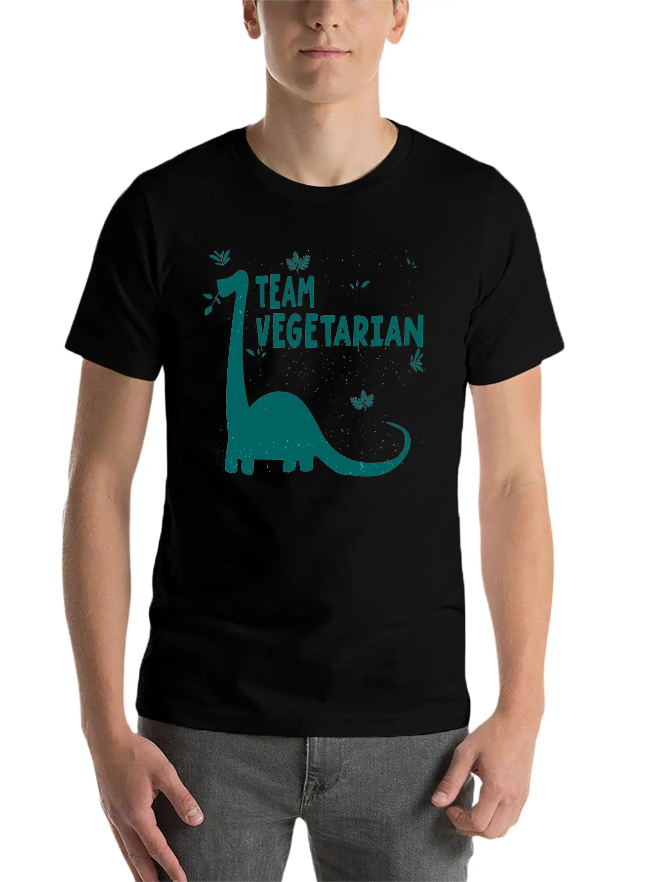 Team Vegetarian - Dinosaur Vegan Stylish Everyday T-Shirt – Unisex Basic Cotton Tee