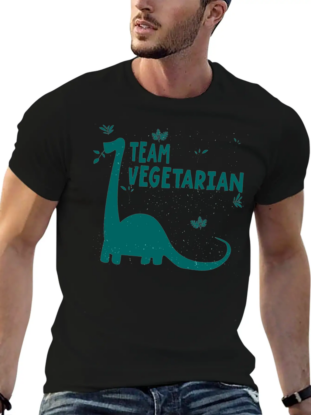 Team Vegetarian - Dinosaur Vegan Stylish Everyday T-Shirt – Unisex Basic Cotton Tee