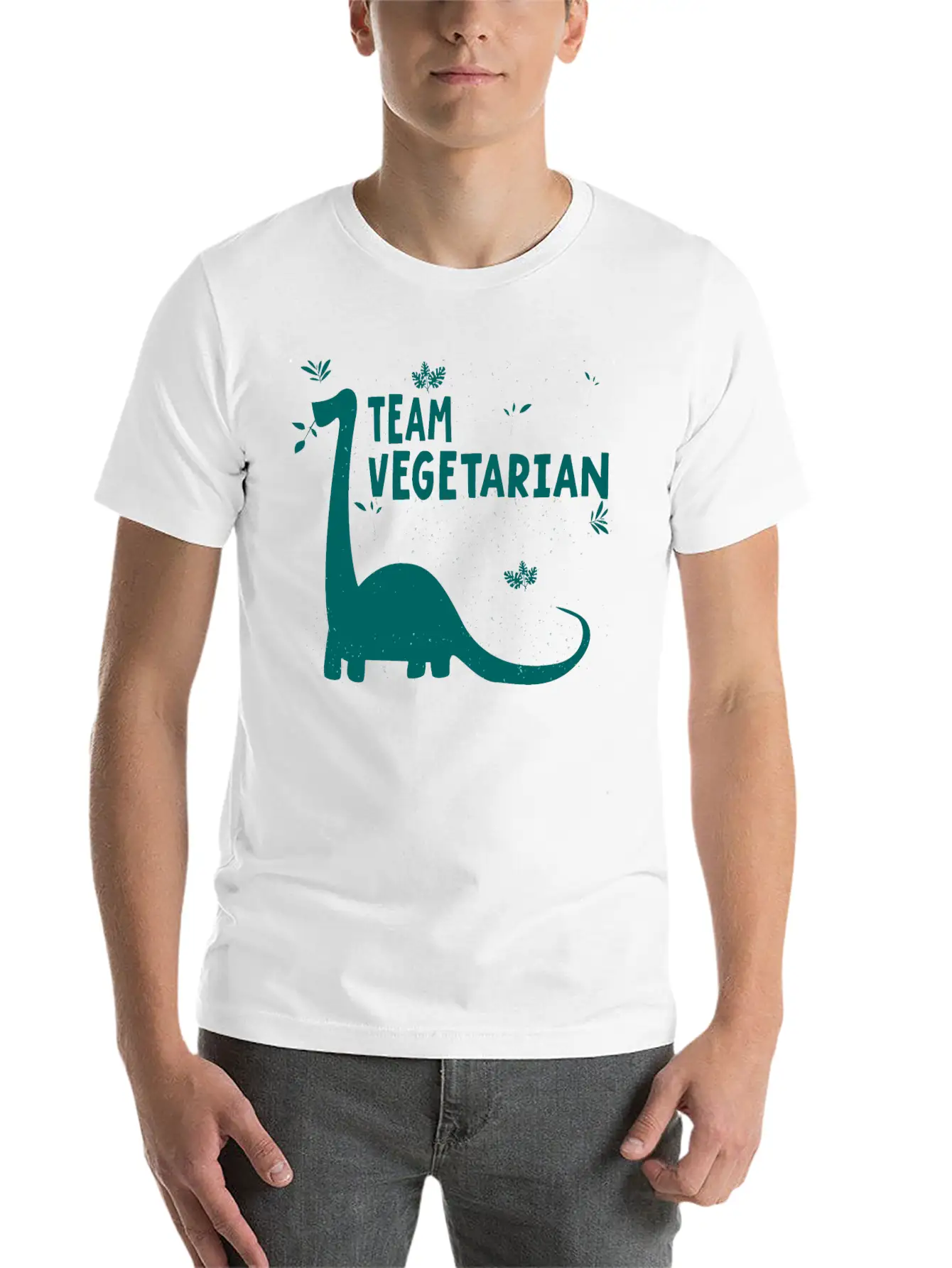 Team Vegetarian - Dinosaur Vegan Stylish Everyday T-Shirt – Unisex Basic Cotton Tee