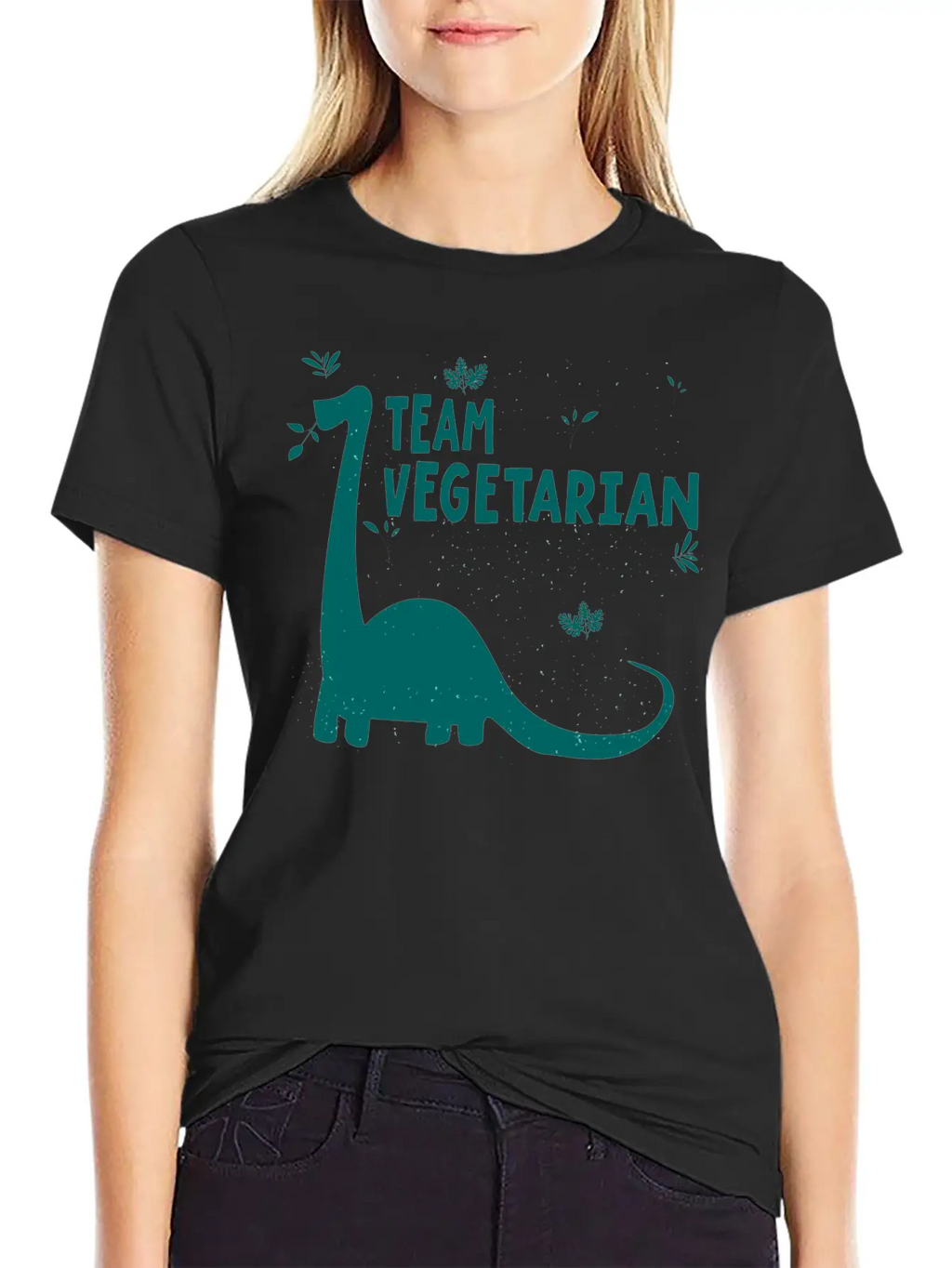 Team Vegetarian - Dinosaur Vegan Stylish Everyday T-Shirt – Unisex Basic Cotton Tee
