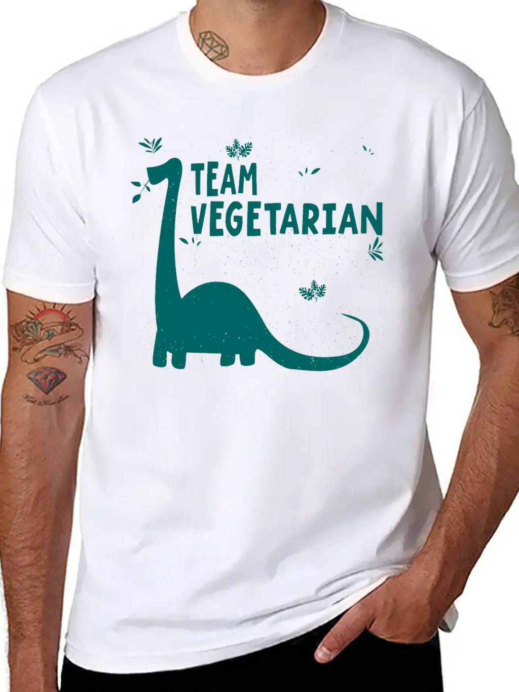 Team Vegetarian - Dinosaur Vegan Stylish Everyday T-Shirt – Unisex Basic Cotton Tee