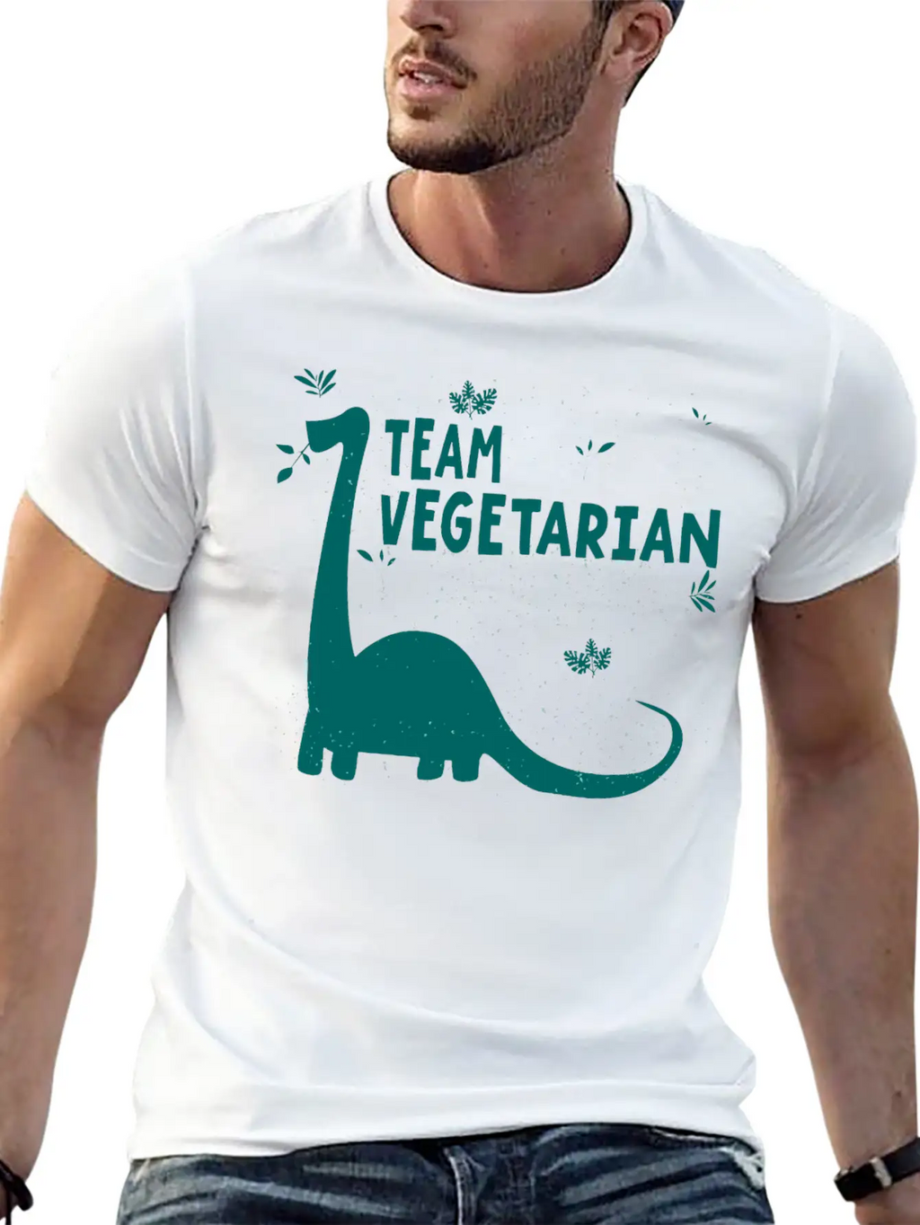 Team Vegetarian - Dinosaur Vegan Stylish Everyday T-Shirt – Unisex Basic Cotton Tee