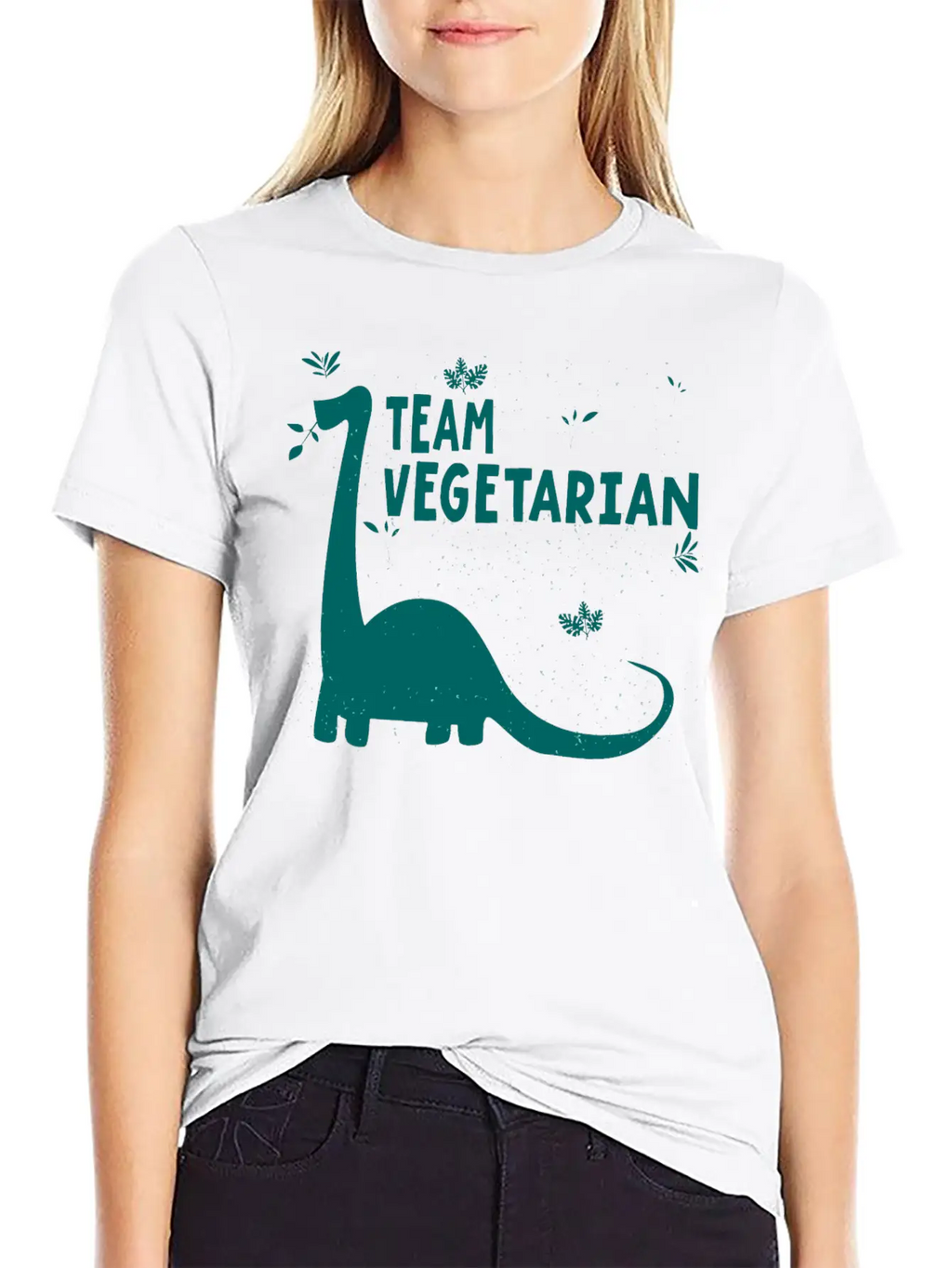 Team Vegetarian - Dinosaur Vegan Stylish Everyday T-Shirt – Unisex Basic Cotton Tee