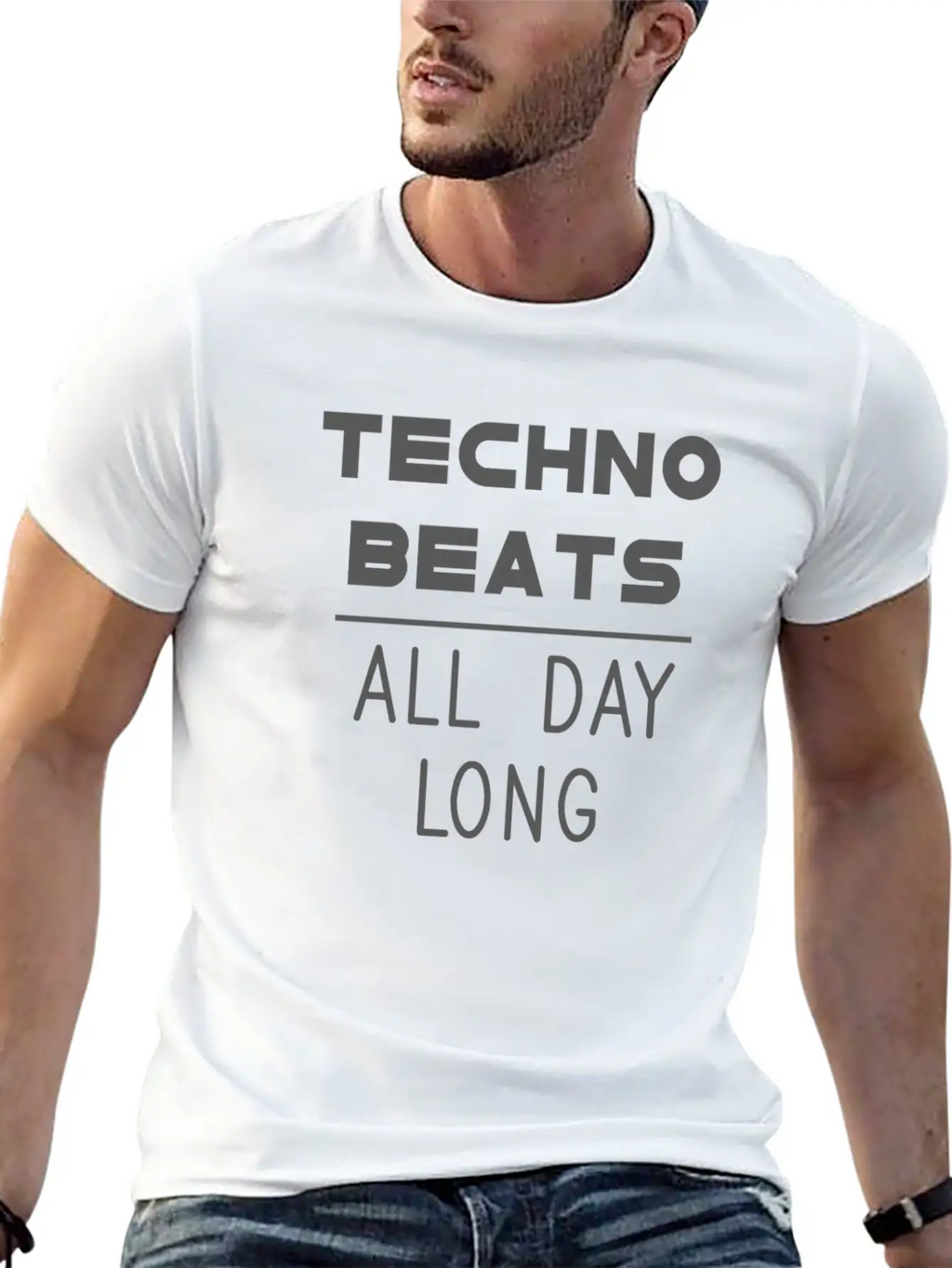 Techno Beats All Day Long Electronic Dance Idea Breathable Soft Cotton T-Shirt – Timeless Casual Look