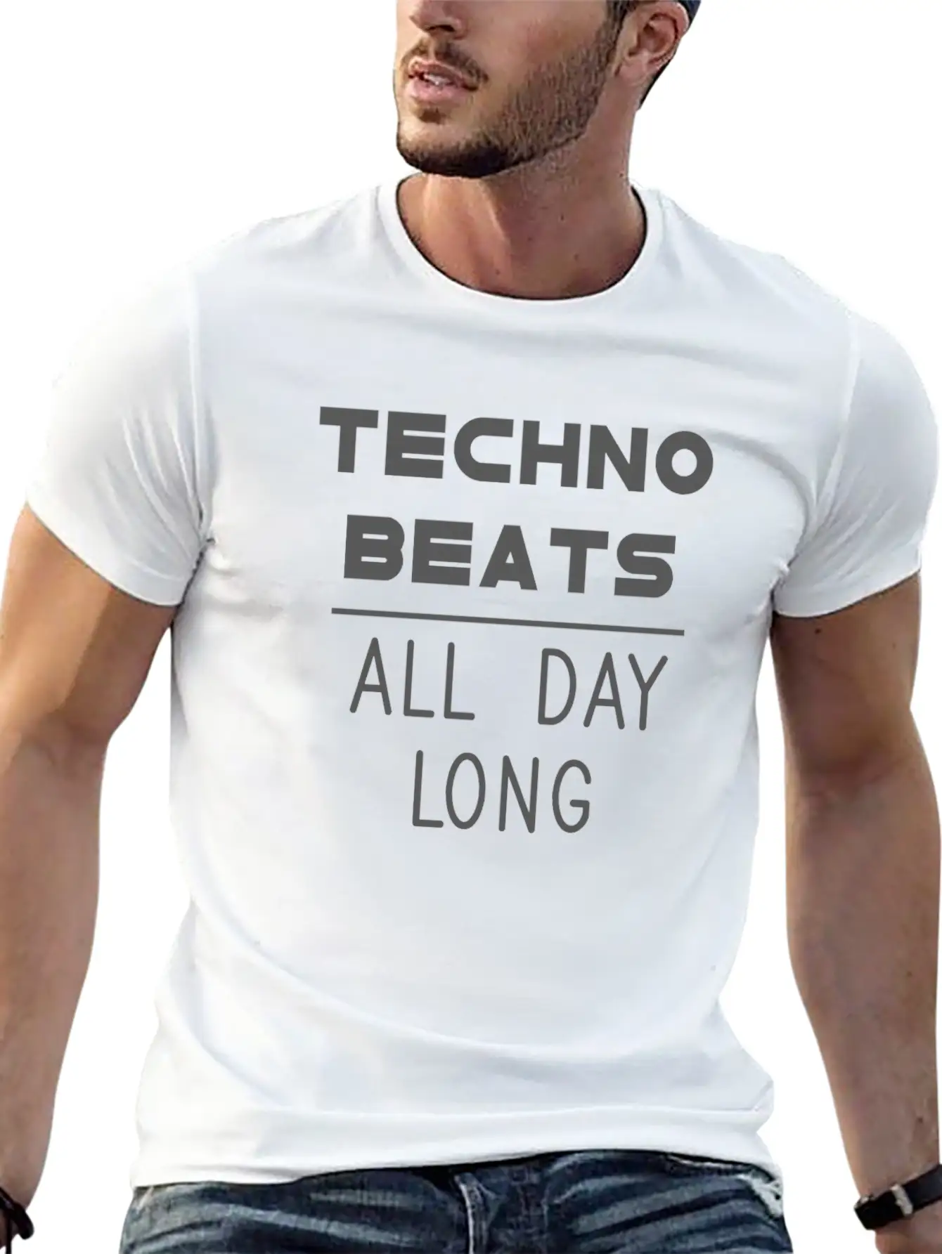 Techno Beats All Day Long Electronic Dance Idea Breathable Soft Cotton T-Shirt – Timeless Casual Look