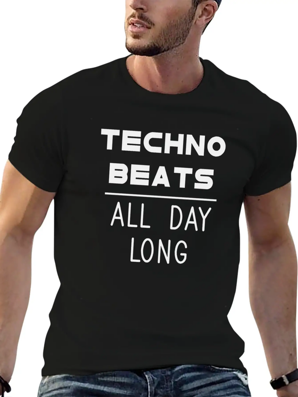 Techno Beats All Day Long Electronic Dance Idea Breathable Soft Cotton T-Shirt – Timeless Casual Look