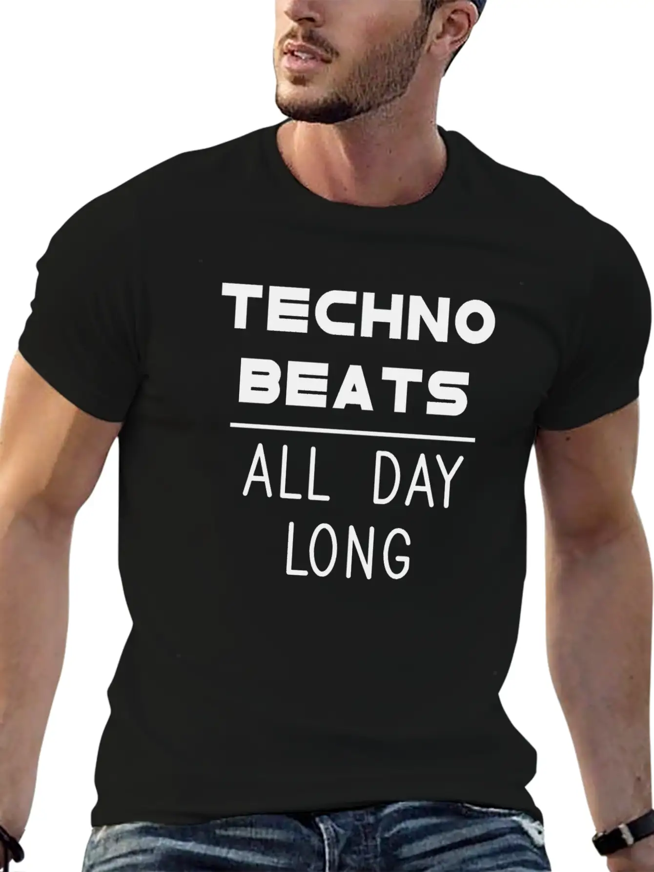 Techno Beats All Day Long Electronic Dance Idea Breathable Soft Cotton T-Shirt – Timeless Casual Look