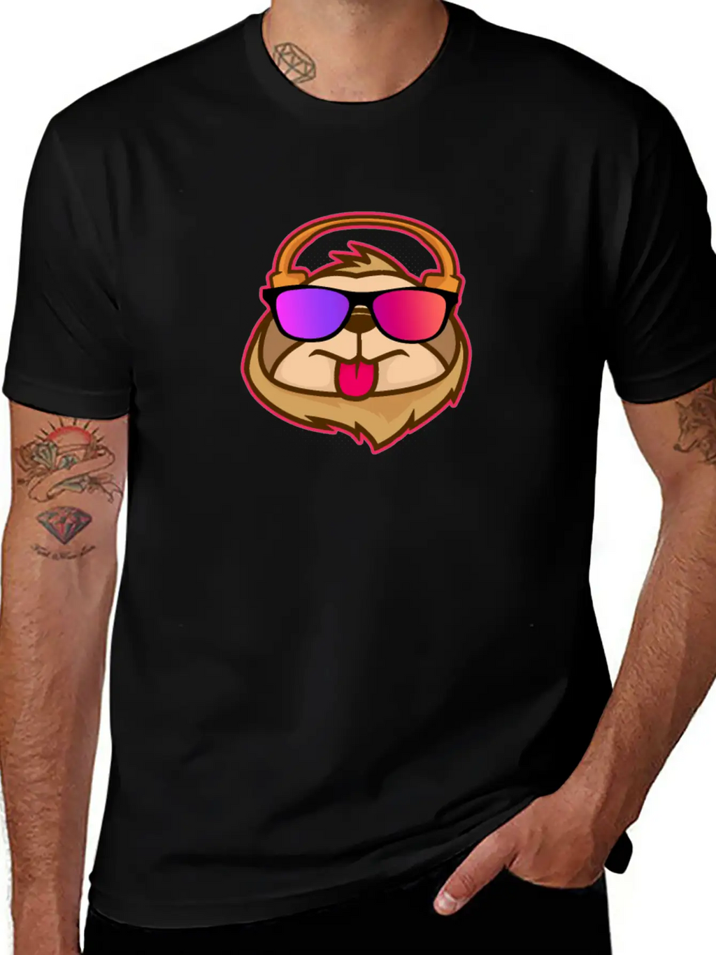 Techno House Funny DJ Sloth Glasses Gift Classic Cotton Tee – Unisex Comfort For Any Season