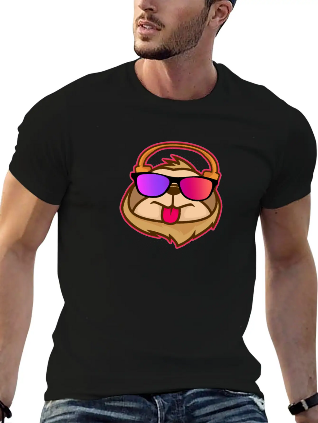 Techno House Funny DJ Sloth Glasses Gift Classic Cotton Tee – Unisex Comfort For Any Season