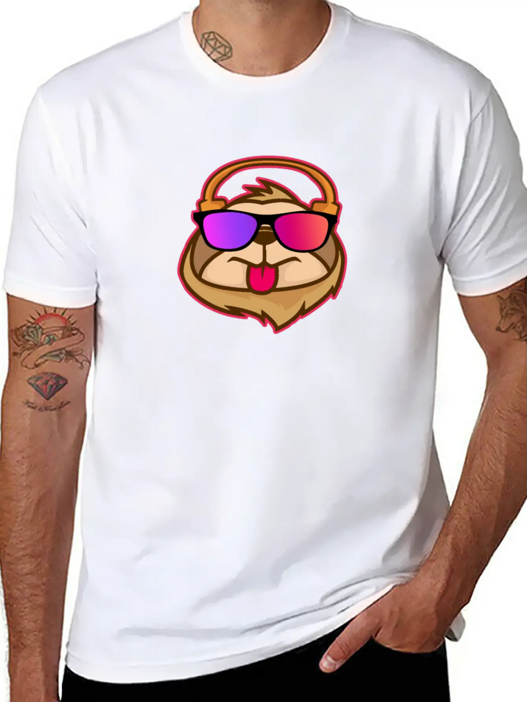 Techno House Funny DJ Sloth Glasses Gift Classic Cotton Tee – Unisex Comfort For Any Season