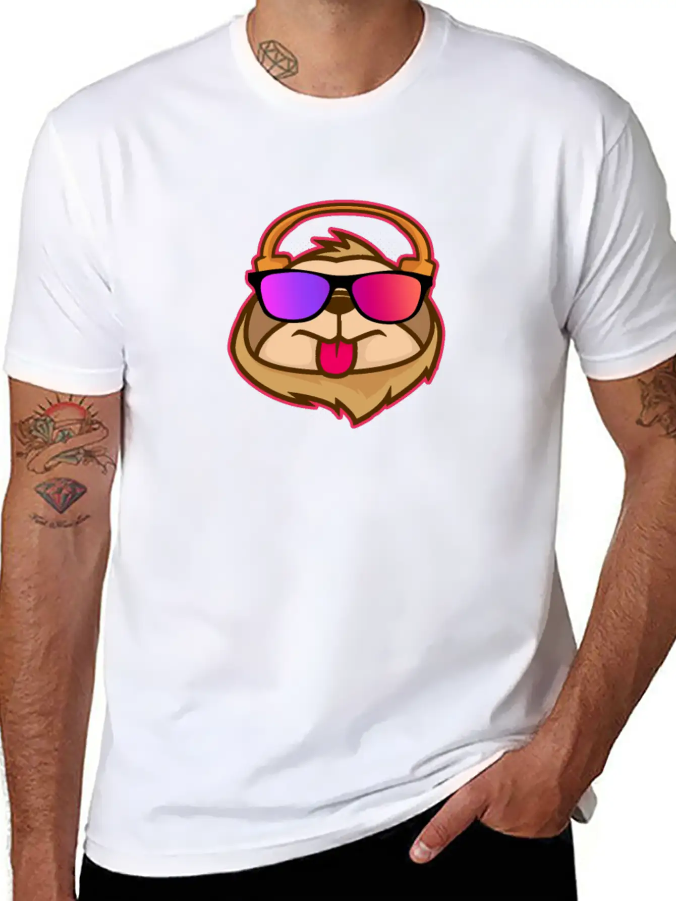 Techno House Funny DJ Sloth Glasses Gift Classic Cotton Tee – Unisex Comfort For Any Season