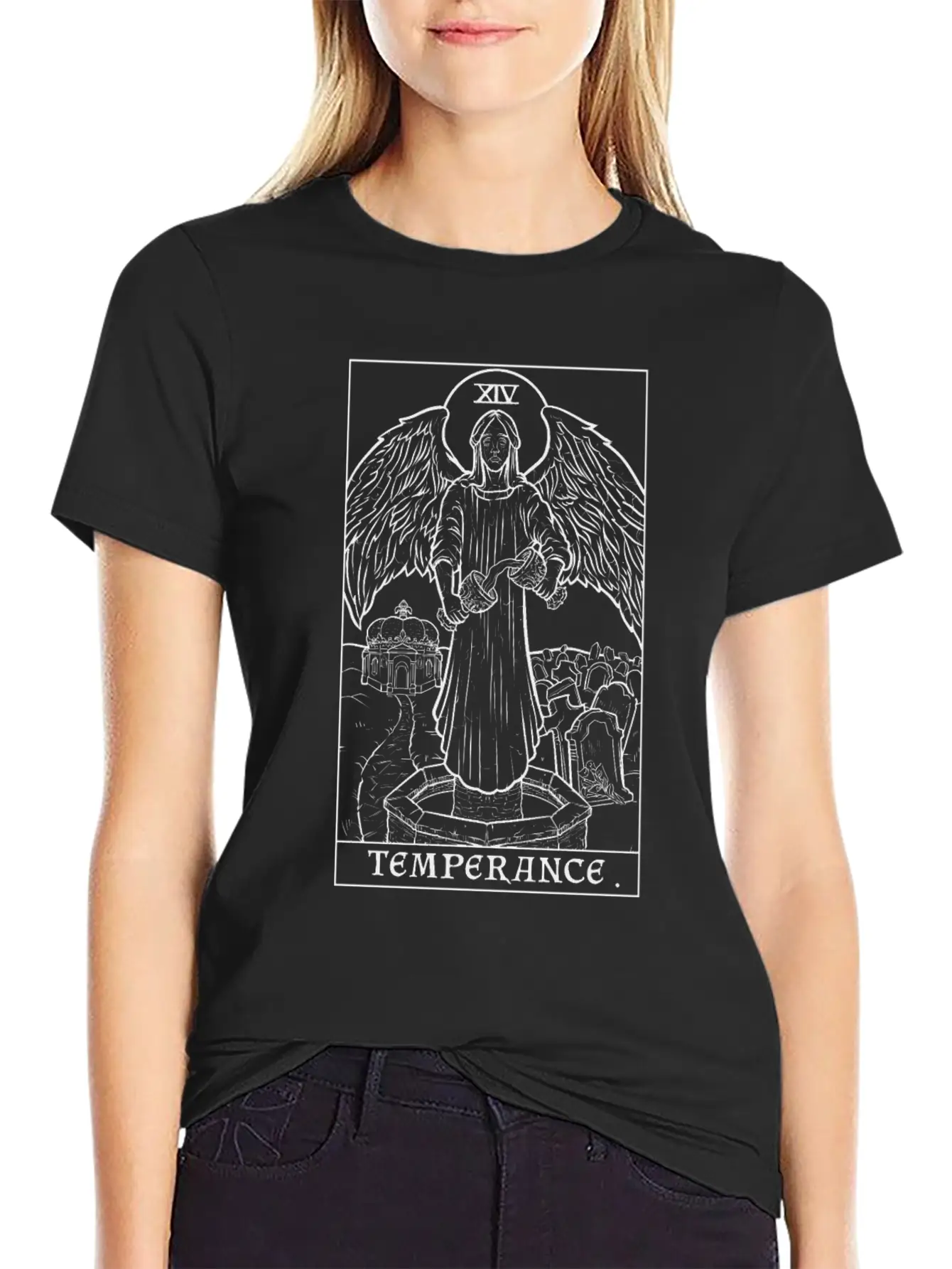 Temperance Terror Tarot Shadow Edition Breathable Graphic T-Shirt – Perfect For Casual Days