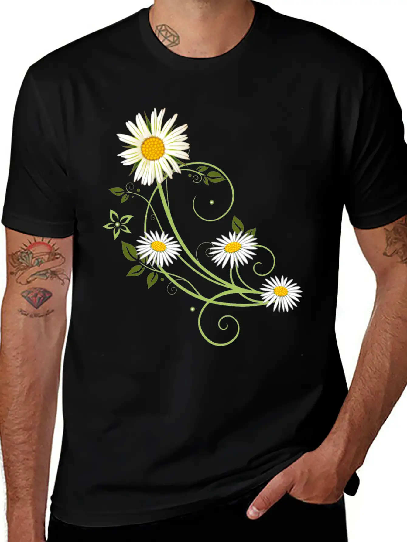 Tendril With Marguerite And Daisies Relaxed Everyday Tee – Lightweight And Durable Cotton