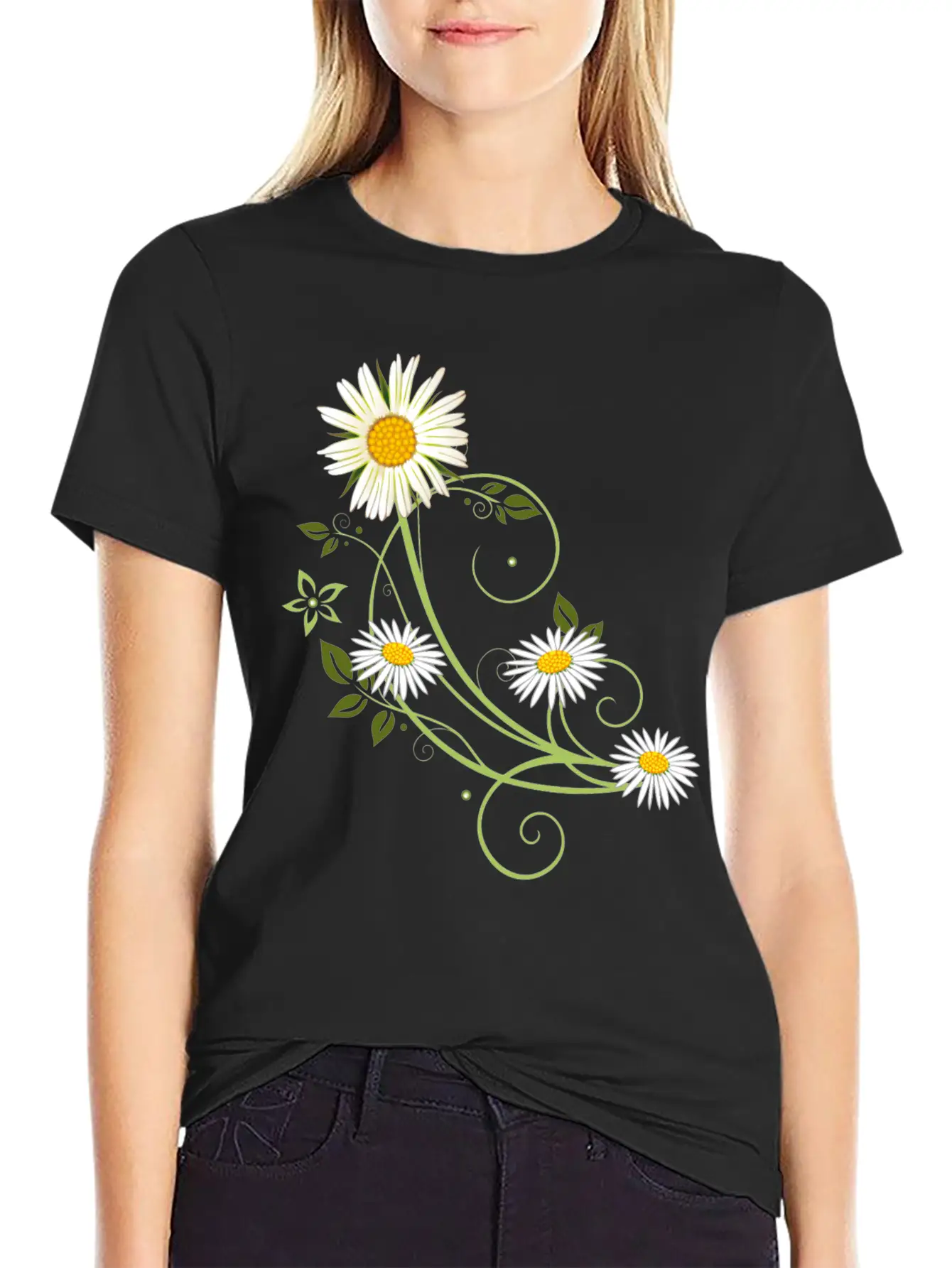 Tendril With Marguerite And Daisies Relaxed Everyday Tee – Lightweight And Durable Cotton