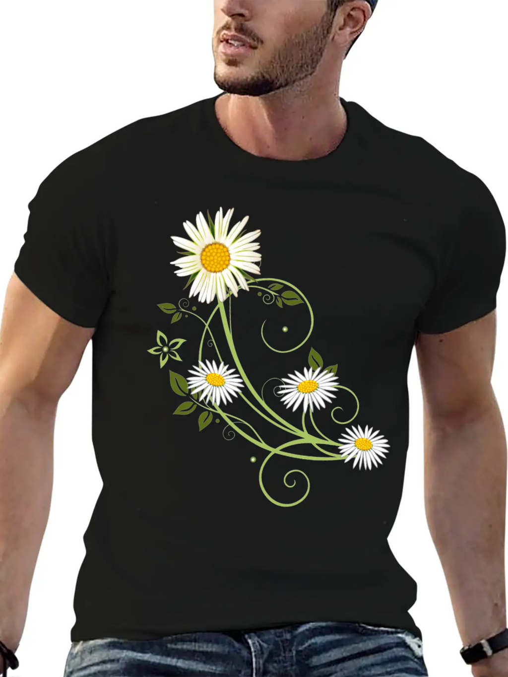 Tendril With Marguerite And Daisies Relaxed Everyday Tee – Lightweight And Durable Cotton