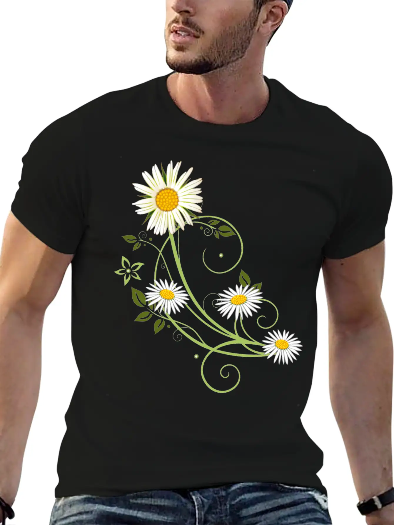 Tendril With Marguerite And Daisies Relaxed Everyday Tee – Lightweight And Durable Cotton