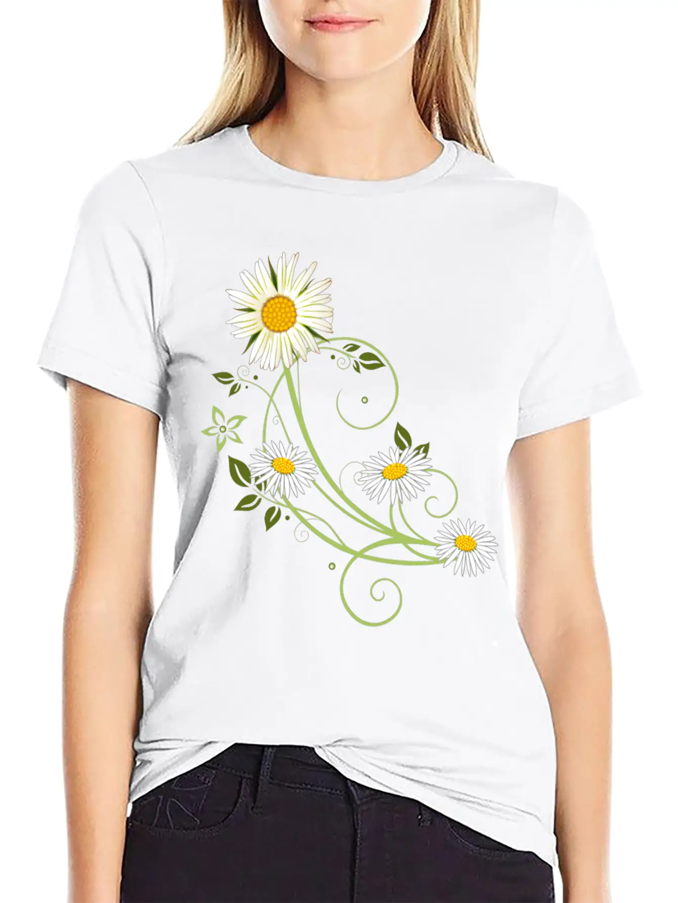 Tendril With Marguerite And Daisies Relaxed Everyday Tee – Lightweight And Durable Cotton