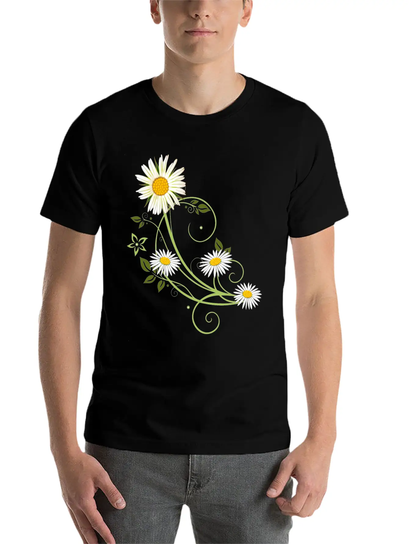 Tendril With Marguerite And Daisies Relaxed Everyday Tee – Lightweight And Durable Cotton