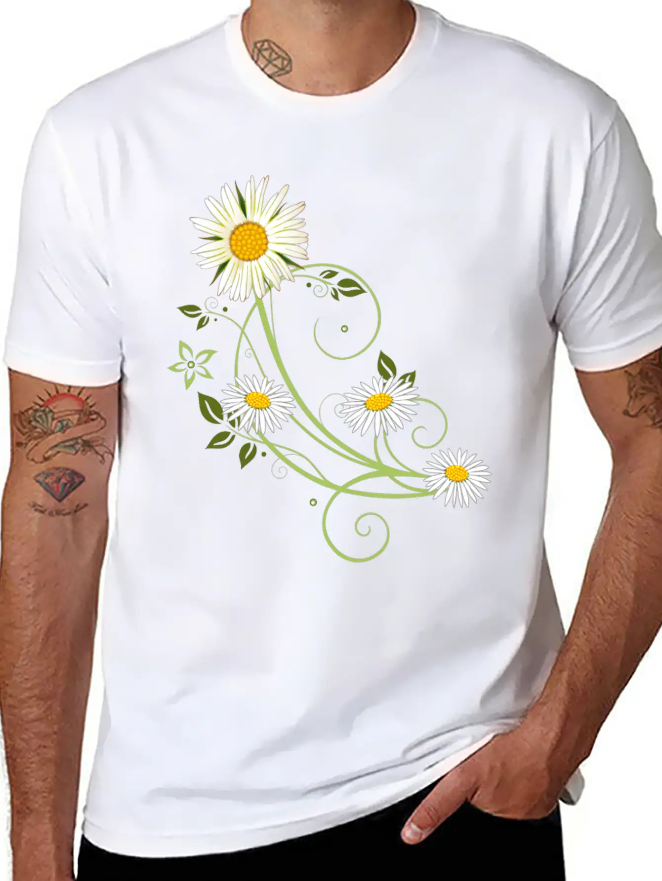 Tendril With Marguerite And Daisies Relaxed Everyday Tee – Lightweight And Durable Cotton