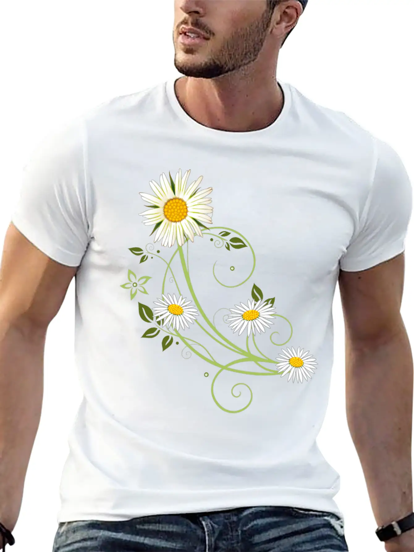 Tendril With Marguerite And Daisies Relaxed Everyday Tee – Lightweight And Durable Cotton