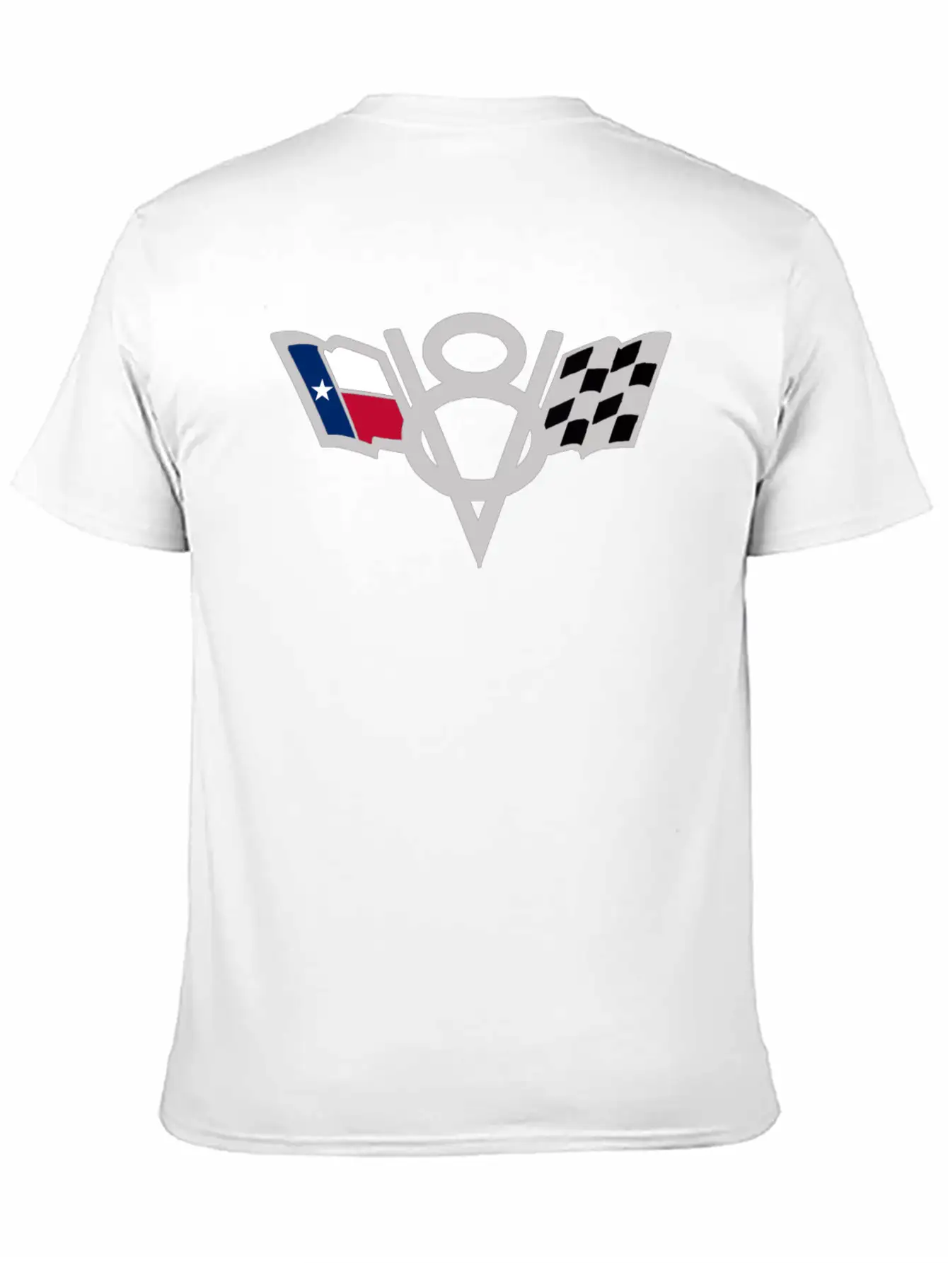 Texas State V8 Chequered Flag USA Lone Star Badge Stylish Everyday T-Shirt – Unisex Basic Cotton Tee