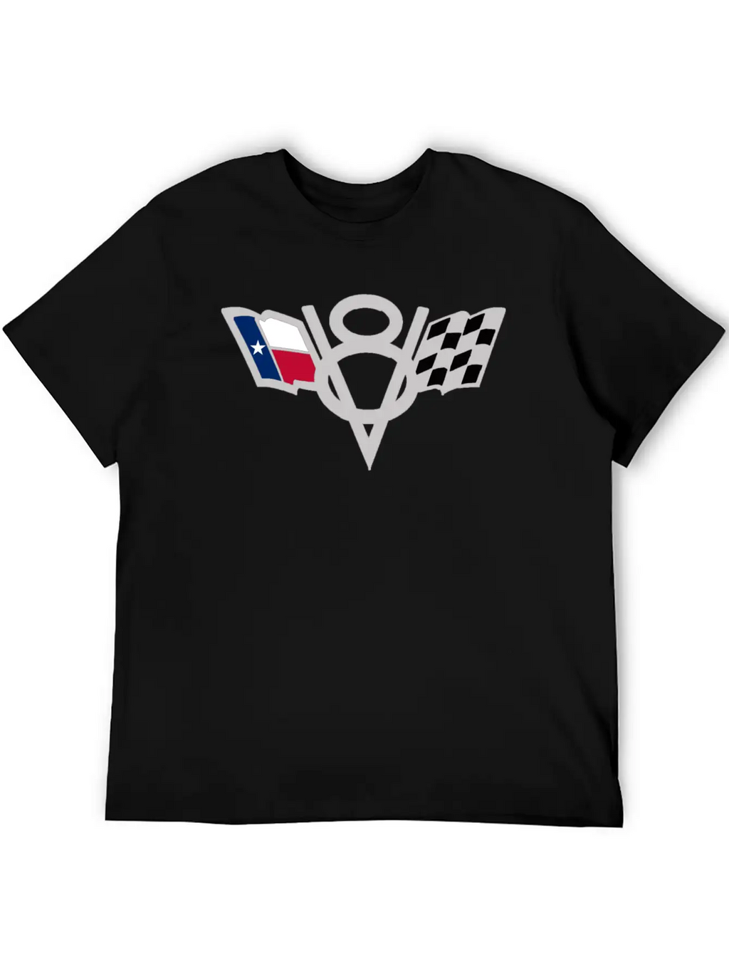 Texas State V8 Chequered Flag USA Lone Star Badge Stylish Everyday T-Shirt – Unisex Basic Cotton Tee