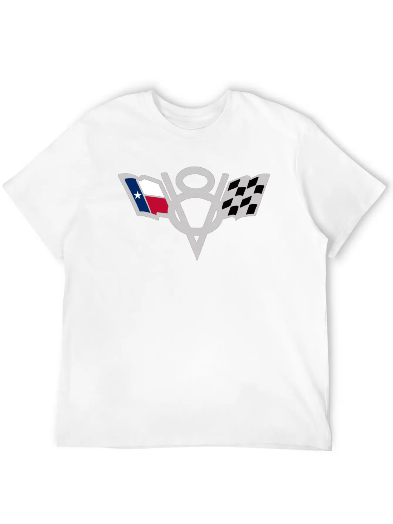 Texas State V8 Chequered Flag USA Lone Star Badge Stylish Everyday T-Shirt – Unisex Basic Cotton Tee