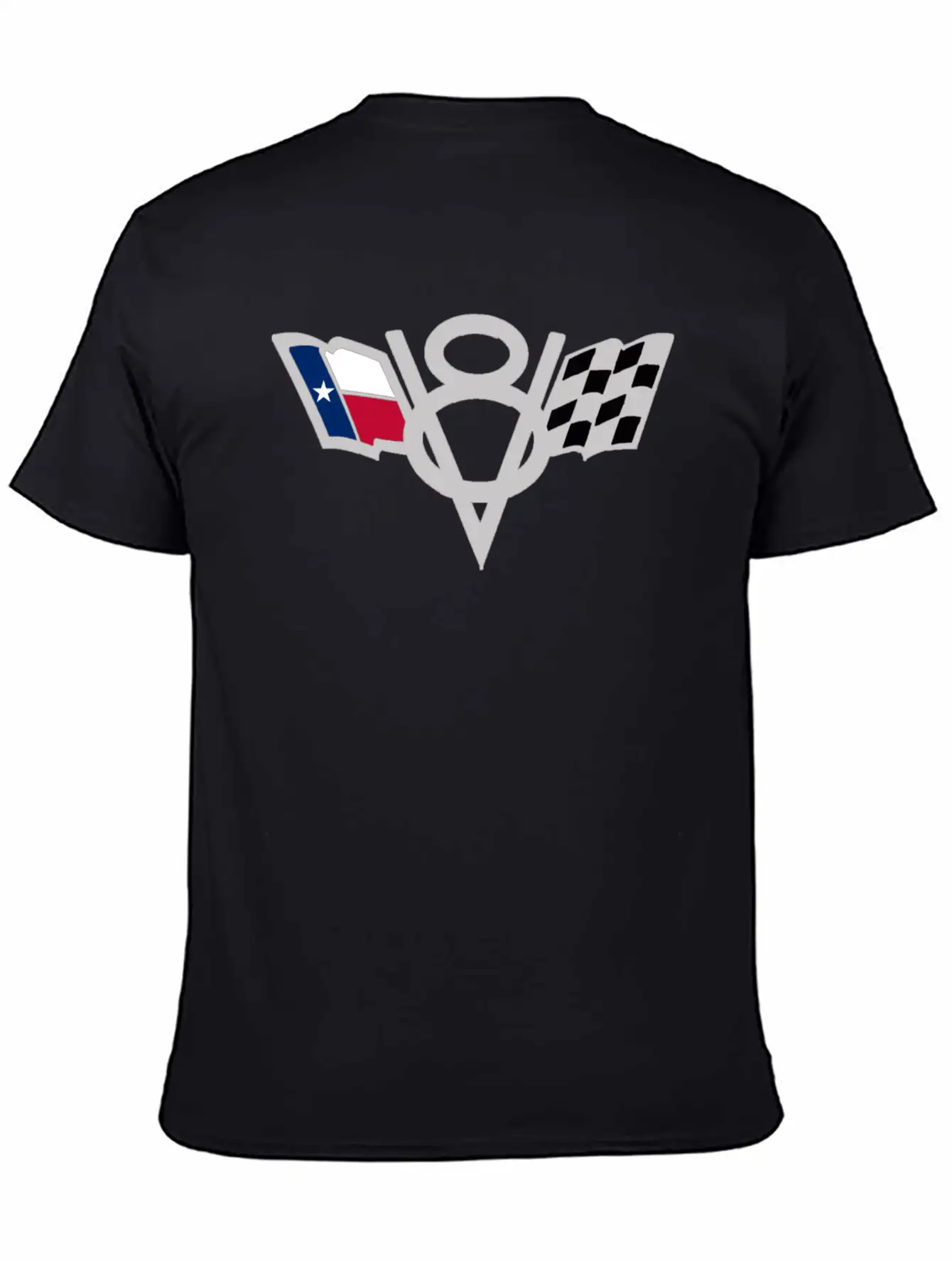 Texas State V8 Chequered Flag USA Lone Star Badge Stylish Everyday T-Shirt – Unisex Basic Cotton Tee