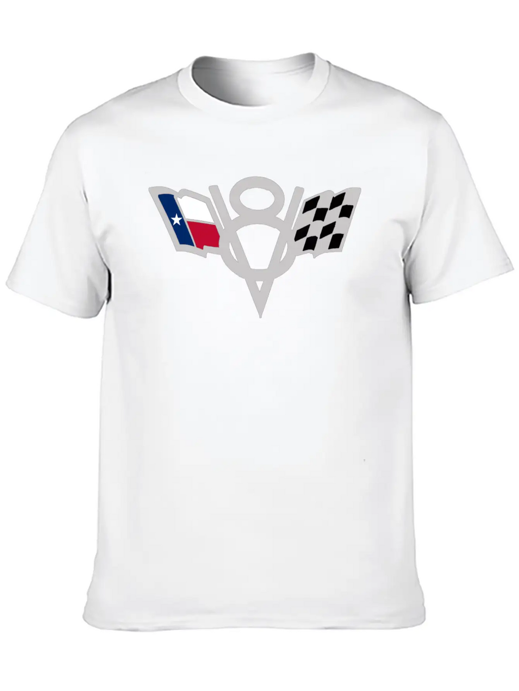 Texas State V8 Chequered Flag USA Lone Star Badge Stylish Everyday T-Shirt – Unisex Basic Cotton Tee