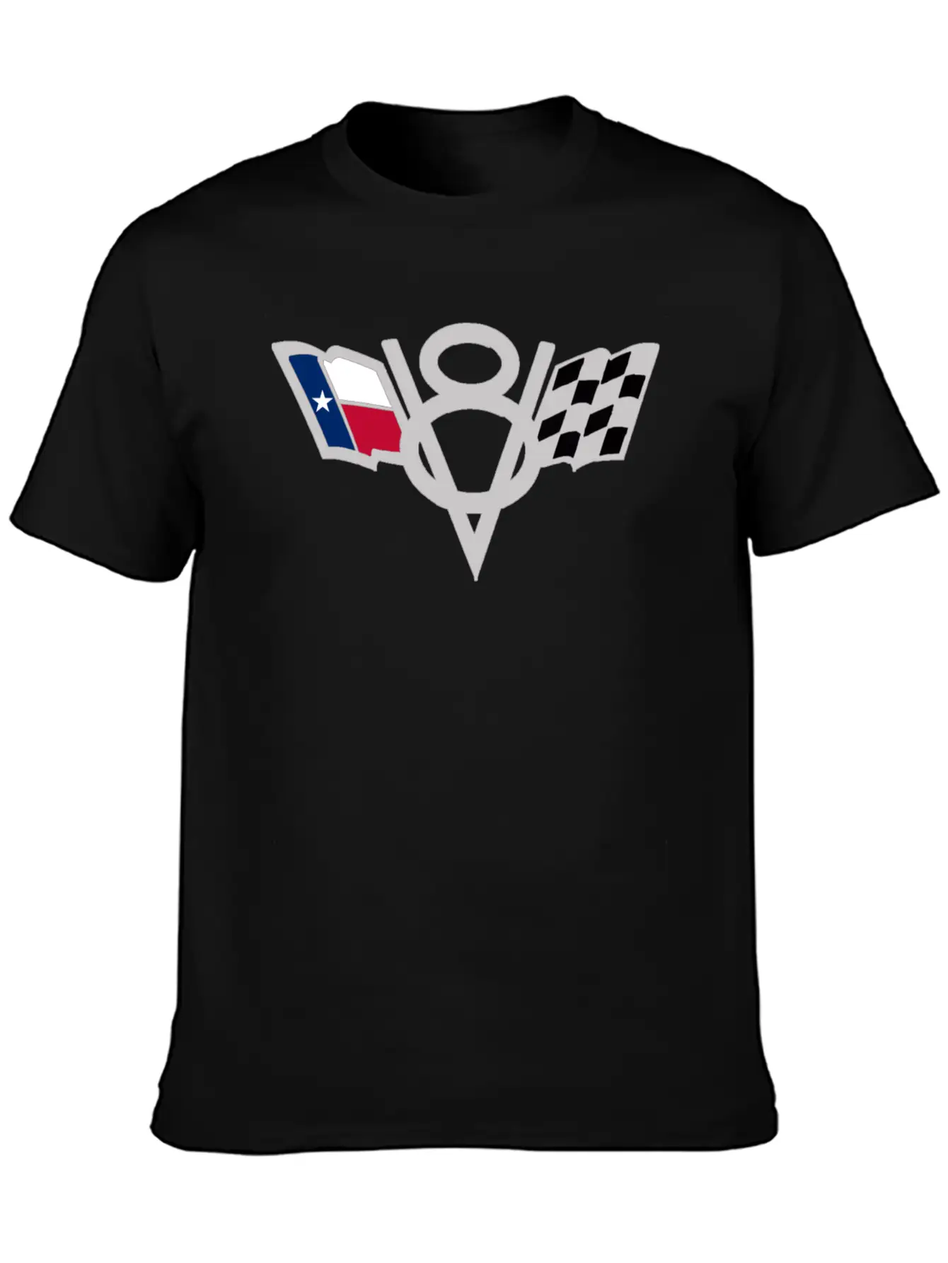 Texas State V8 Chequered Flag USA Lone Star Badge Stylish Everyday T-Shirt – Unisex Basic Cotton Tee