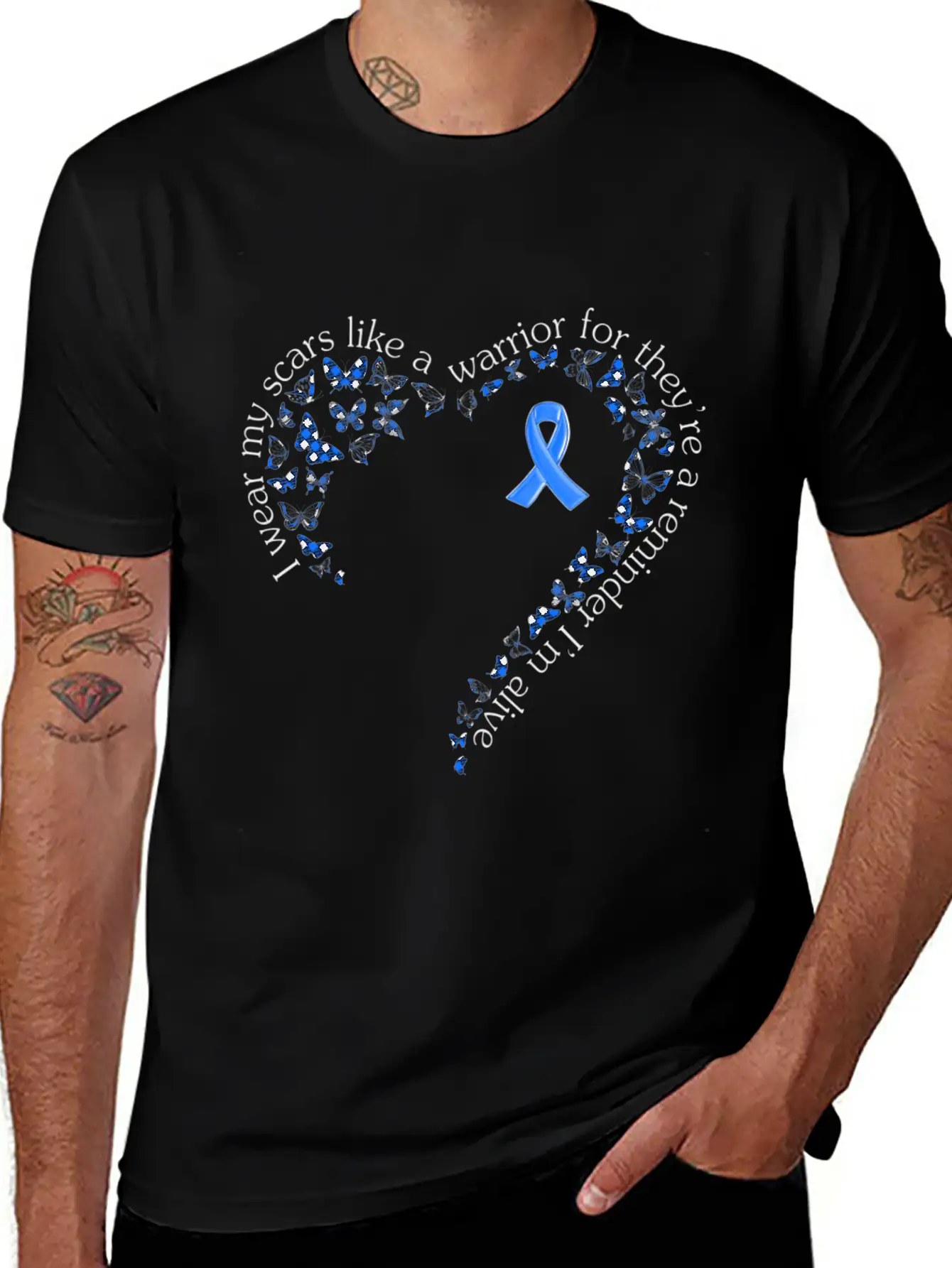 Tg Heart Butterfly Ribbon Colon Cancer Awareness Breathable Soft Cotton T-Shirt – Timeless Casual Look