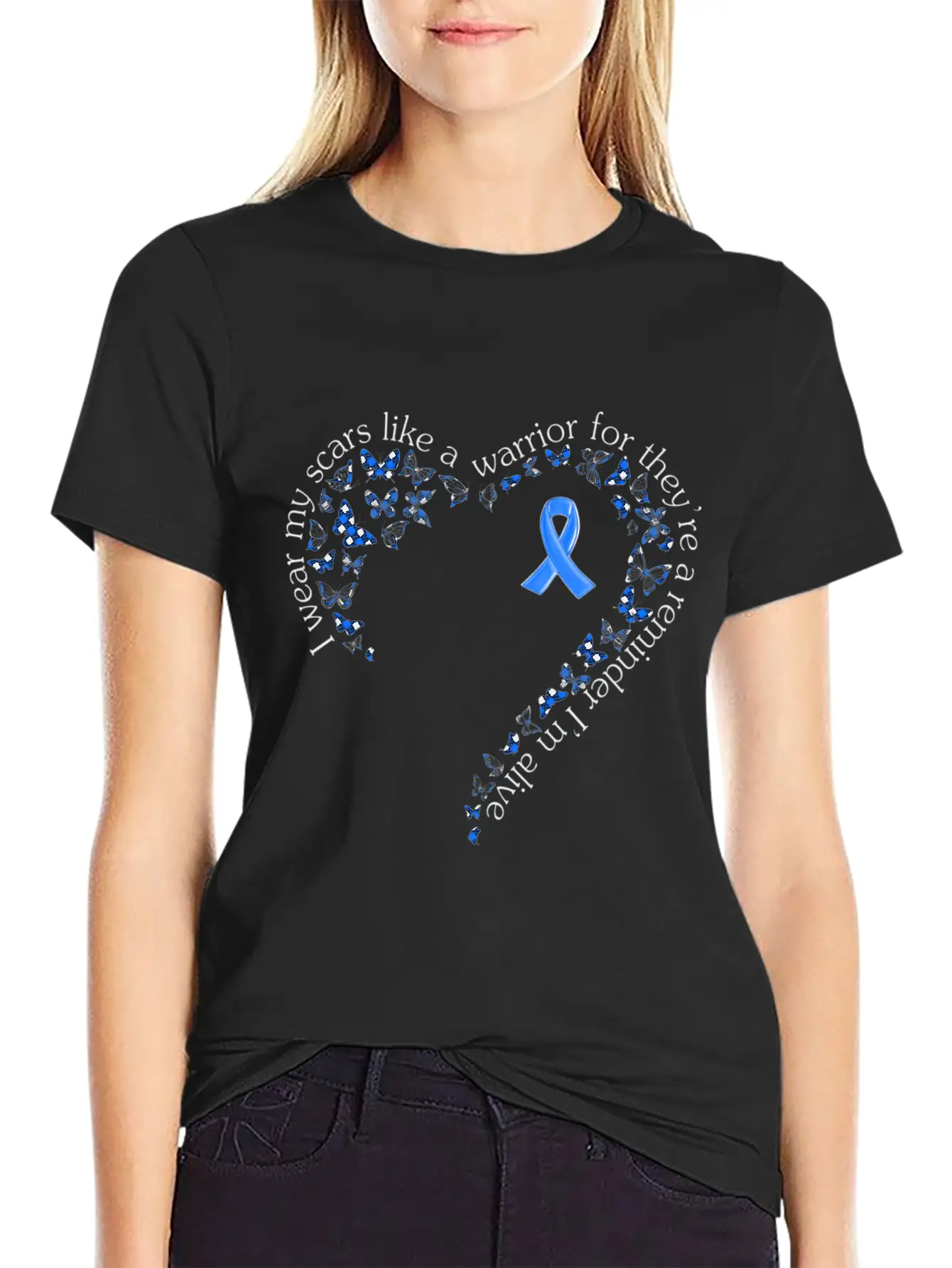 Tg Heart Butterfly Ribbon Colon Cancer Awareness Breathable Soft Cotton T-Shirt – Timeless Casual Look