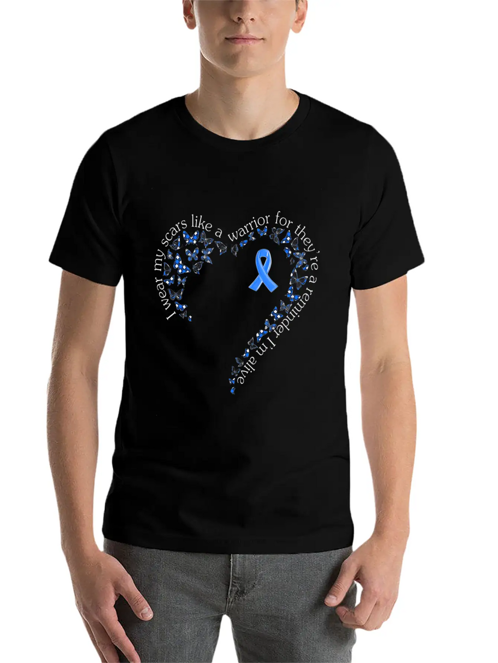 Tg Heart Butterfly Ribbon Colon Cancer Awareness Breathable Soft Cotton T-Shirt – Timeless Casual Look