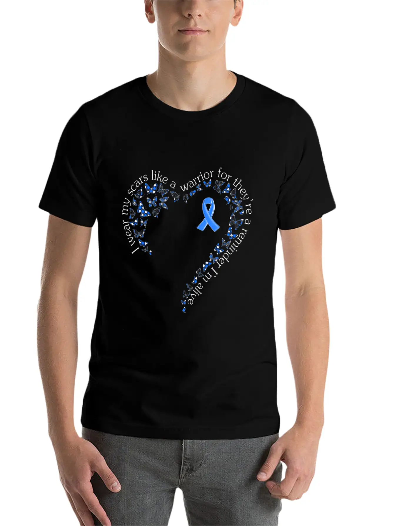 Tg Heart Butterfly Ribbon Colon Cancer Awareness Breathable Soft Cotton T-Shirt – Timeless Casual Look
