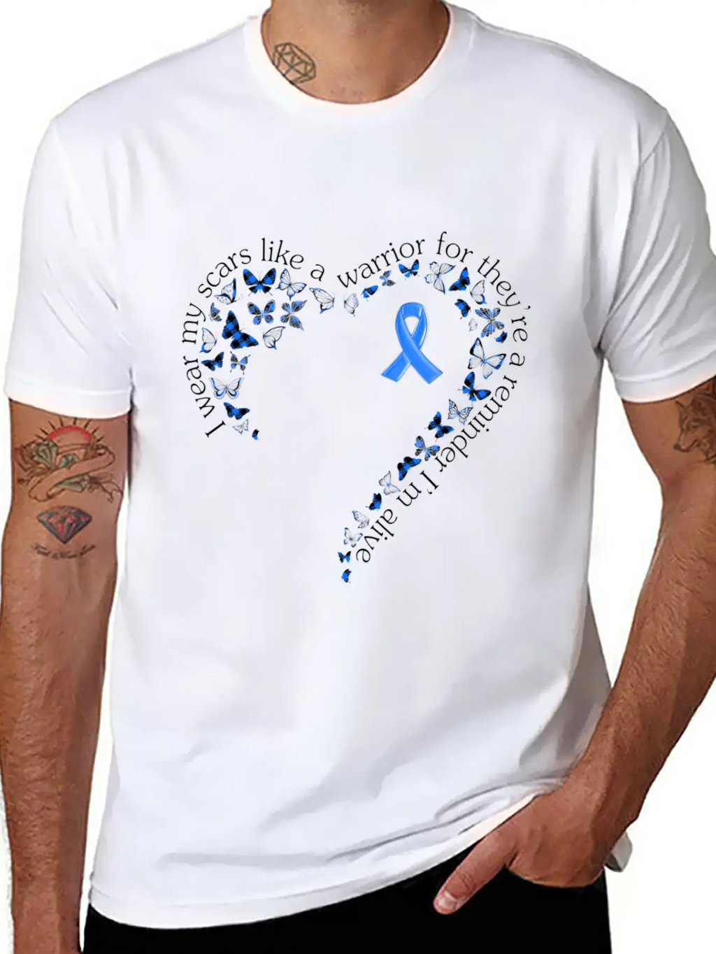 Tg Heart Butterfly Ribbon Colon Cancer Awareness Breathable Soft Cotton T-Shirt – Timeless Casual Look