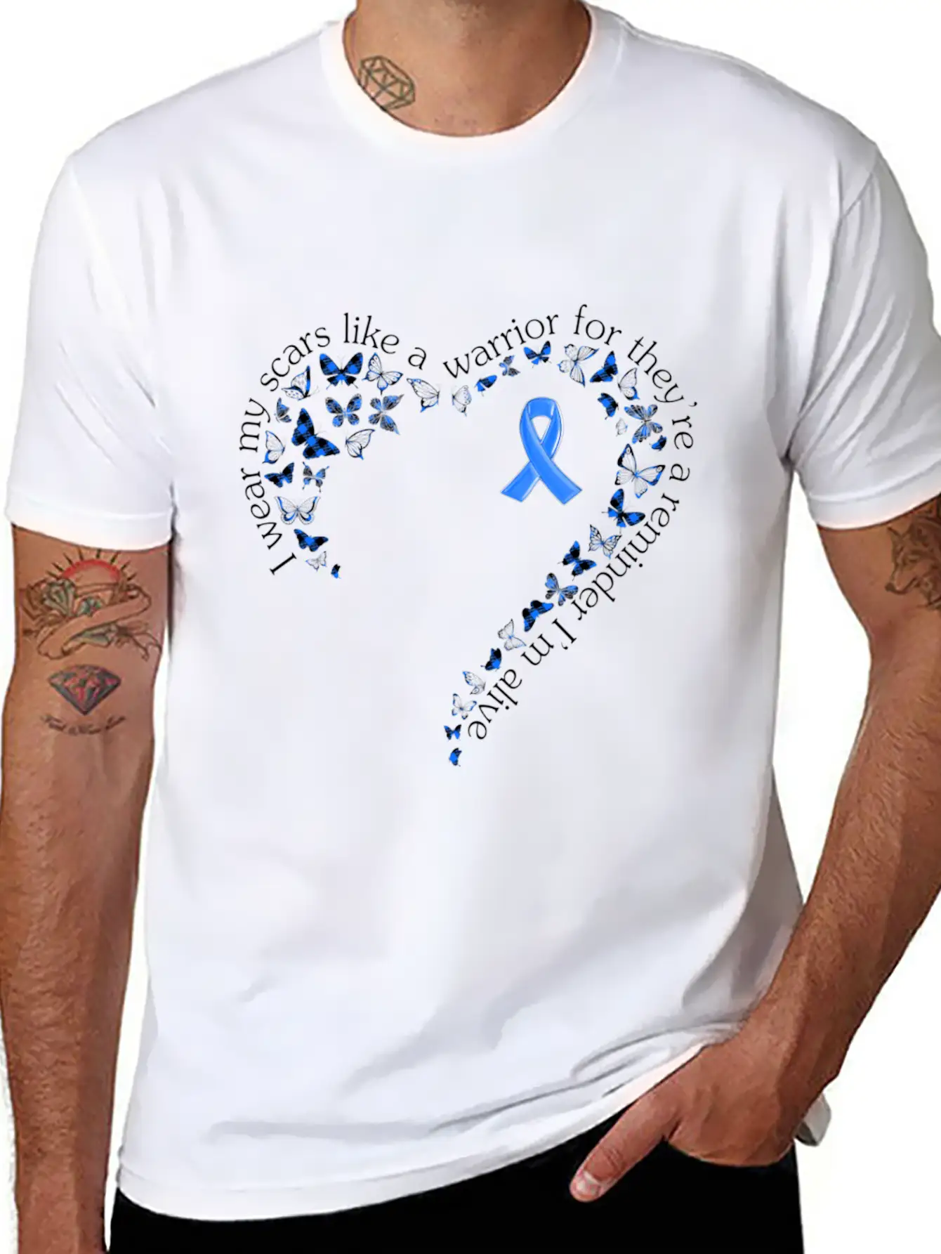 Tg Heart Butterfly Ribbon Colon Cancer Awareness Breathable Soft Cotton T-Shirt – Timeless Casual Look