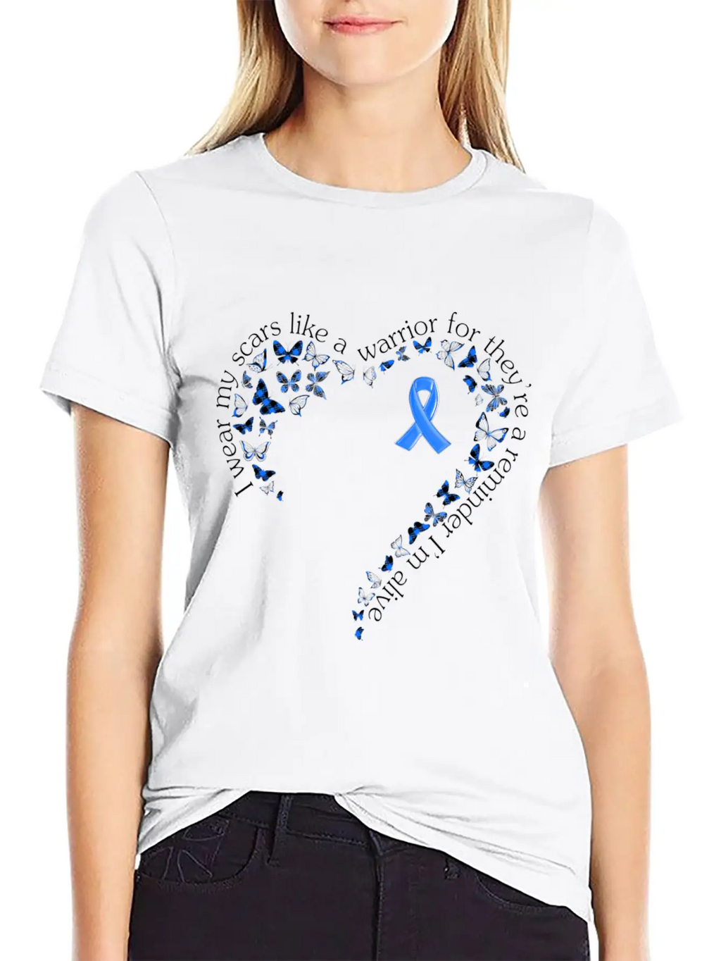 Tg Heart Butterfly Ribbon Colon Cancer Awareness Breathable Soft Cotton T-Shirt – Timeless Casual Look