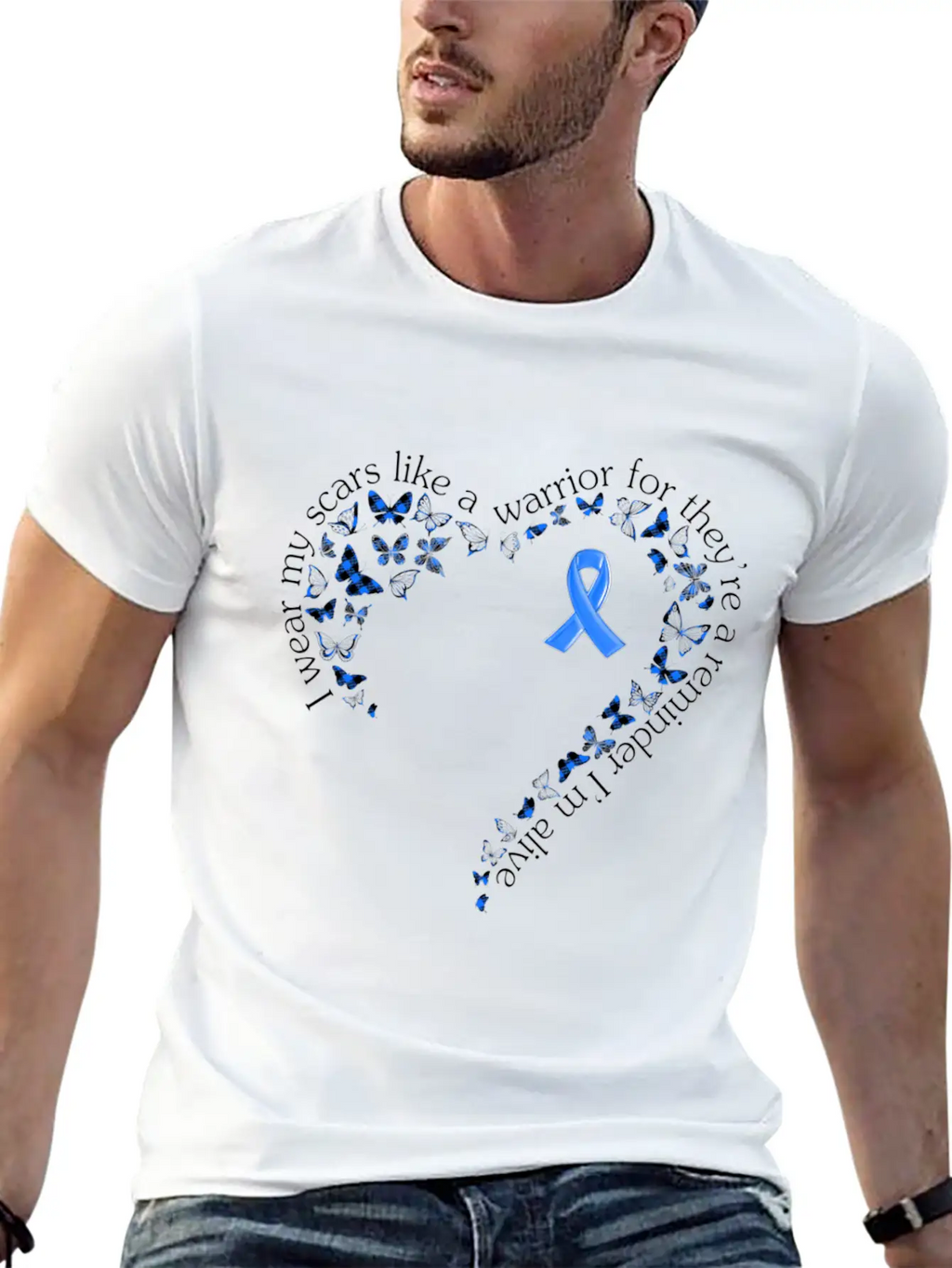 Tg Heart Butterfly Ribbon Colon Cancer Awareness Breathable Soft Cotton T-Shirt – Timeless Casual Look