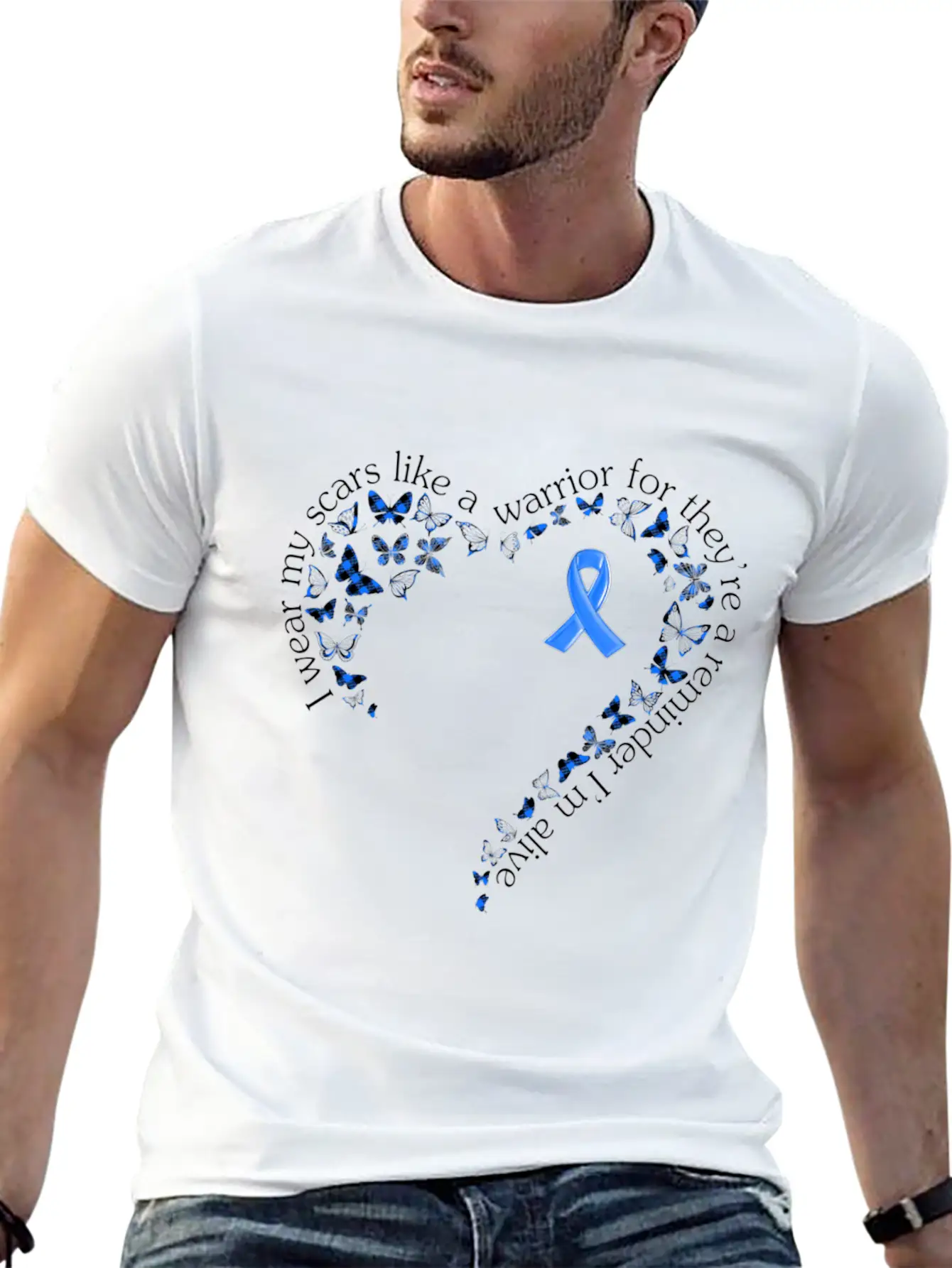Tg Heart Butterfly Ribbon Colon Cancer Awareness Breathable Soft Cotton T-Shirt – Timeless Casual Look