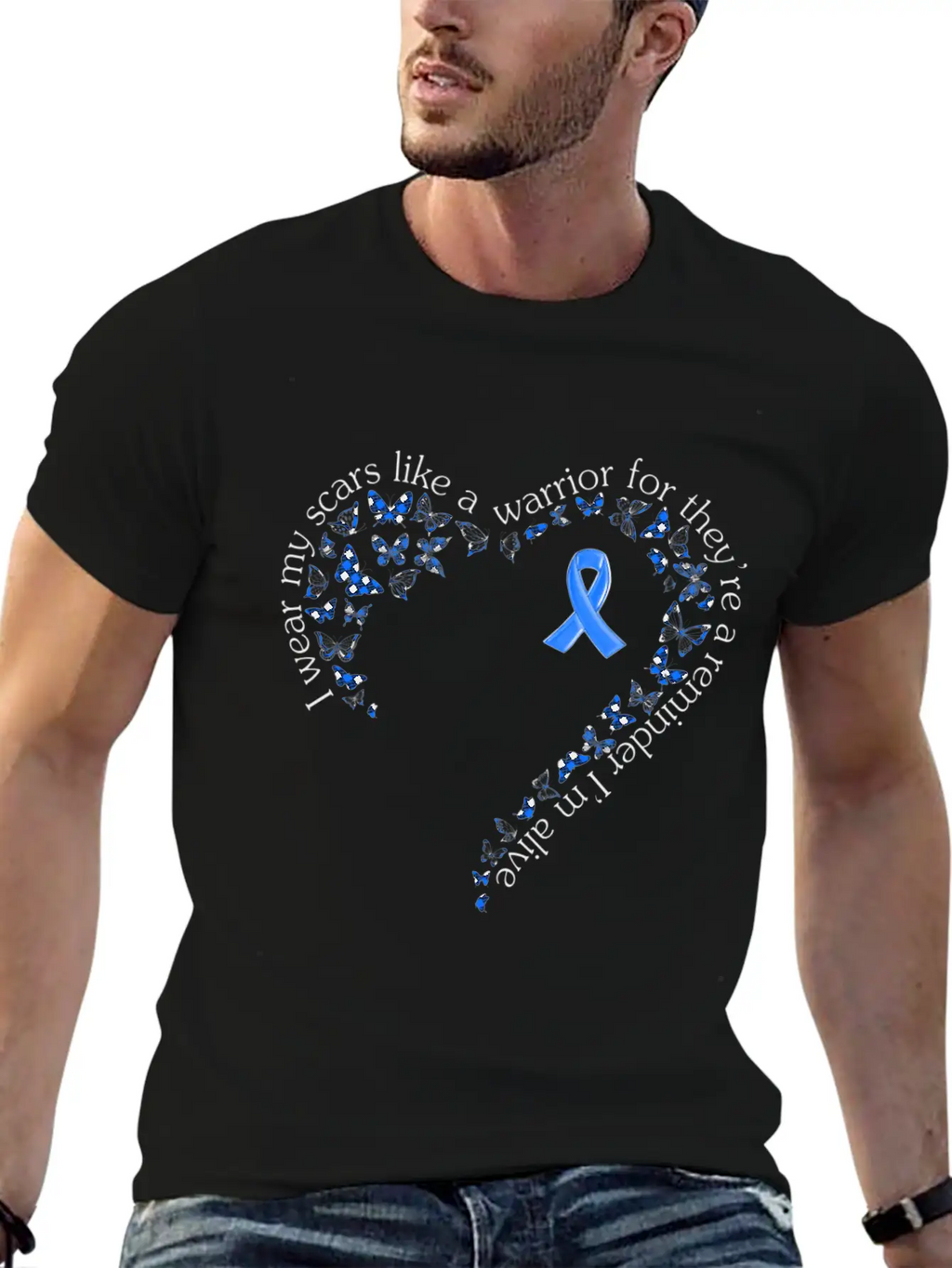 Tg Heart Butterfly Ribbon Colon Cancer Awareness Breathable Soft Cotton T-Shirt – Timeless Casual Look