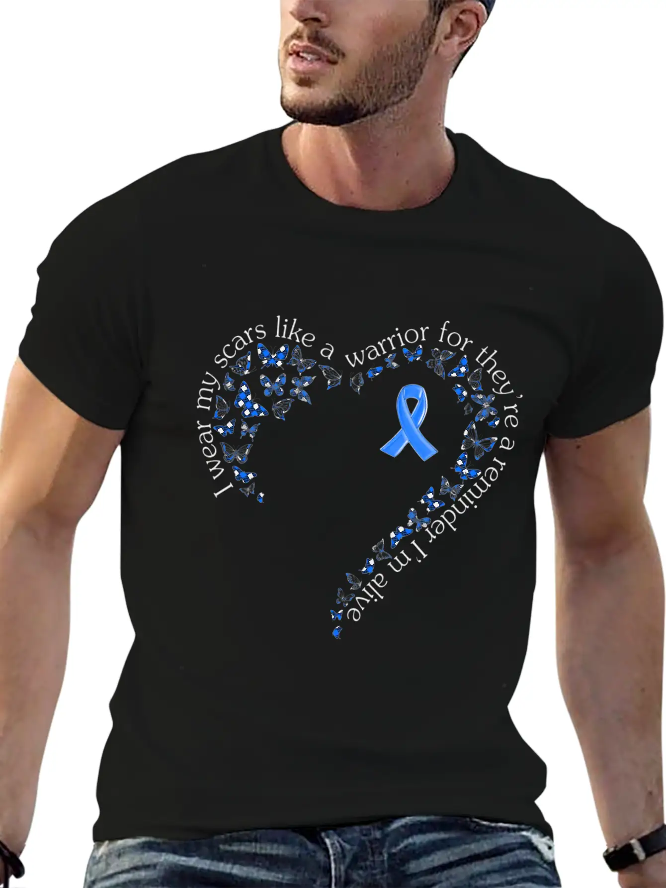 Tg Heart Butterfly Ribbon Colon Cancer Awareness Breathable Soft Cotton T-Shirt – Timeless Casual Look
