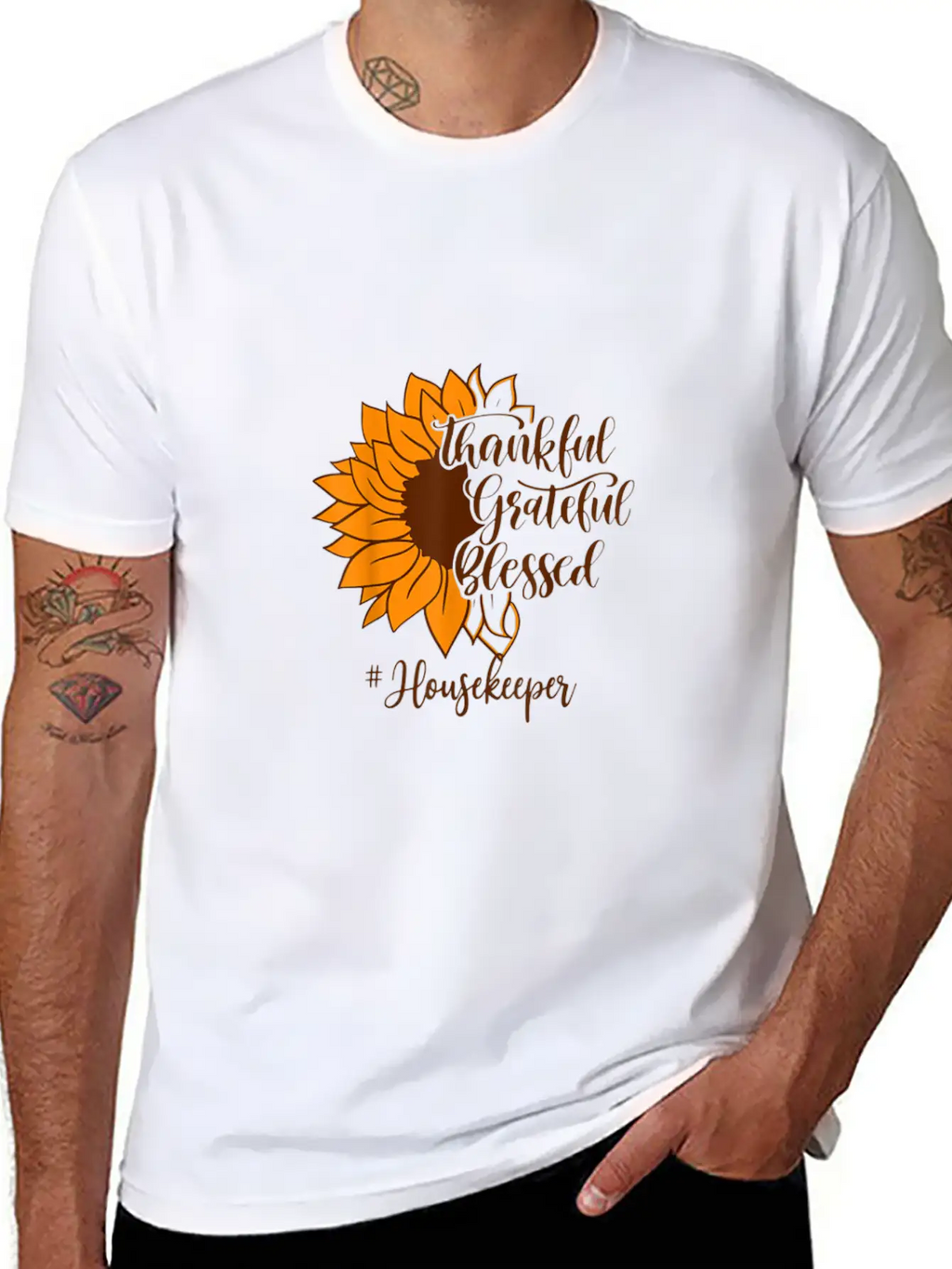 Thankful Grateful Blessed Housekeeper Sunflower Relaxed Everyday Tee – Lightweight And Durable Cotton