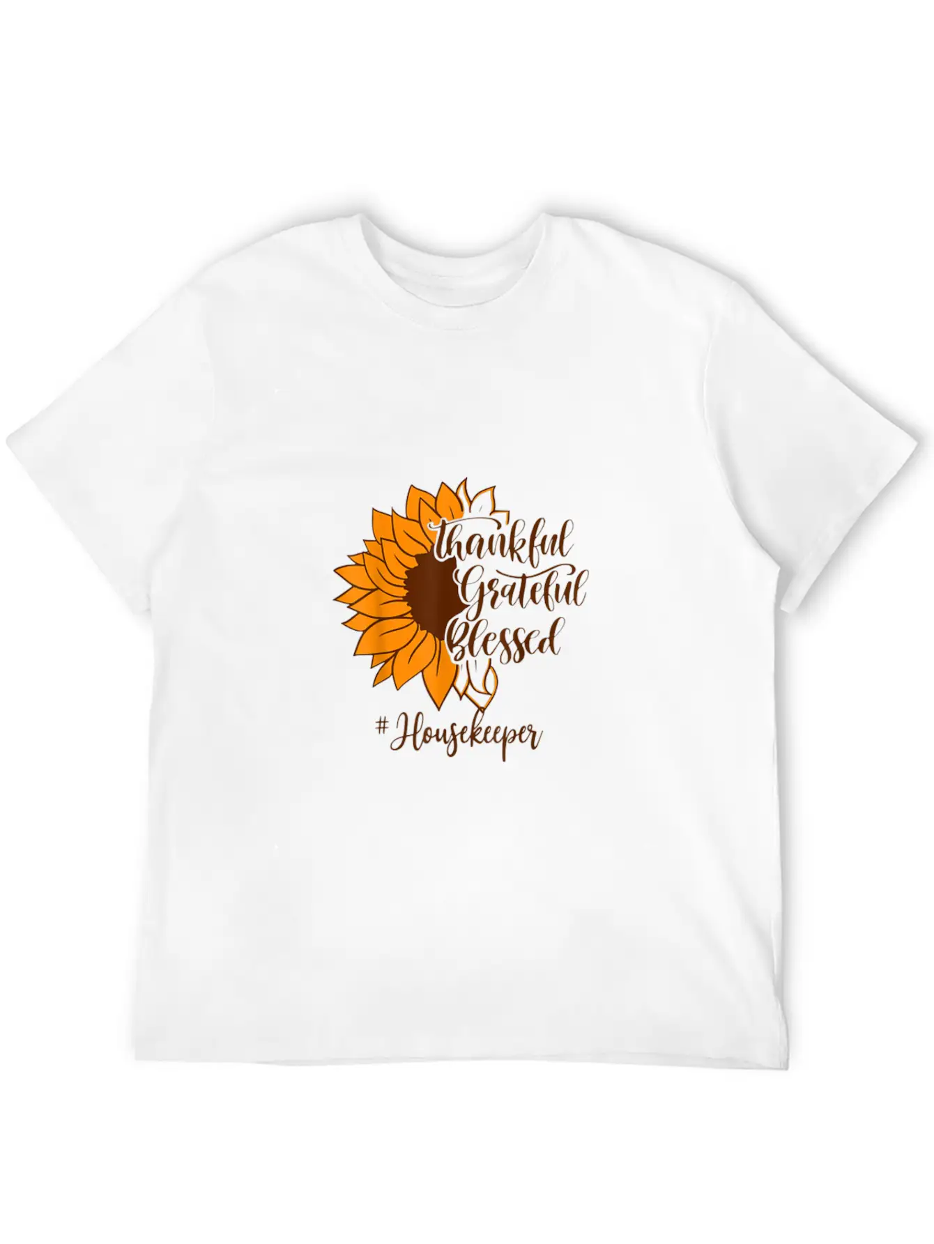 Thankful Grateful Blessed Housekeeper Sunflower Relaxed Everyday Tee – Lightweight And Durable Cotton