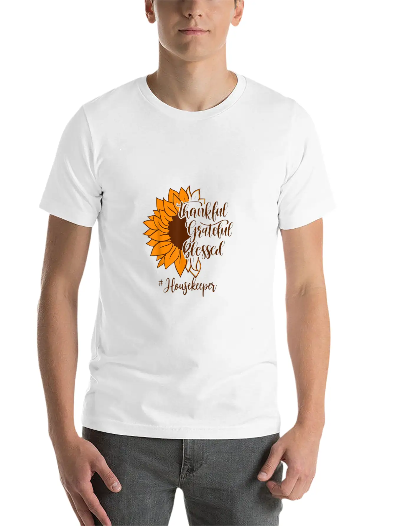 Thankful Grateful Blessed Housekeeper Sunflower Relaxed Everyday Tee – Lightweight And Durable Cotton