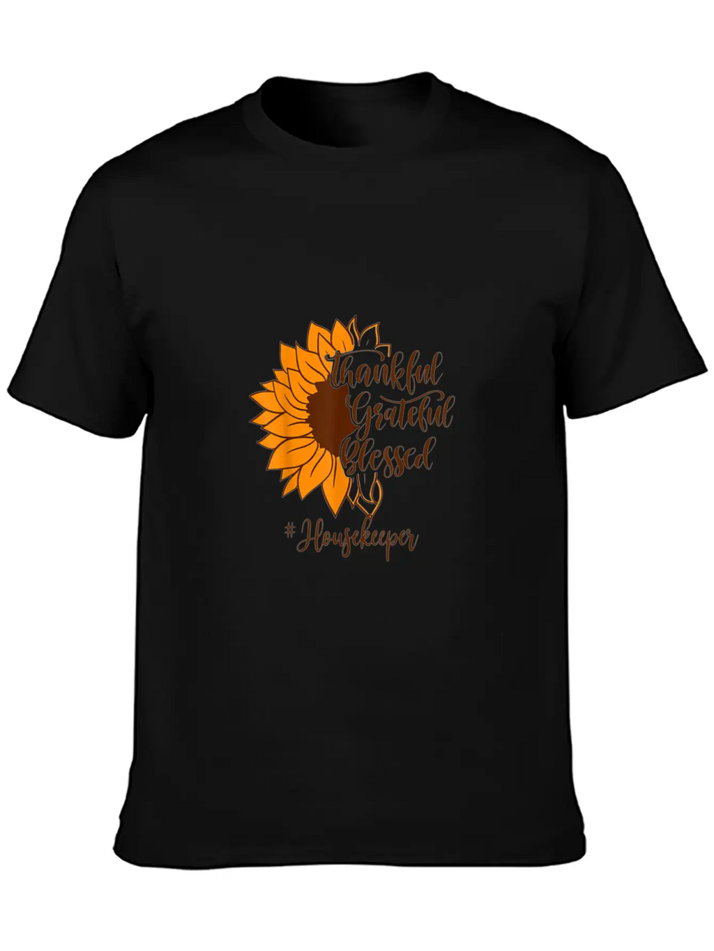 Thankful Grateful Blessed Housekeeper Sunflower Relaxed Everyday Tee – Lightweight And Durable Cotton