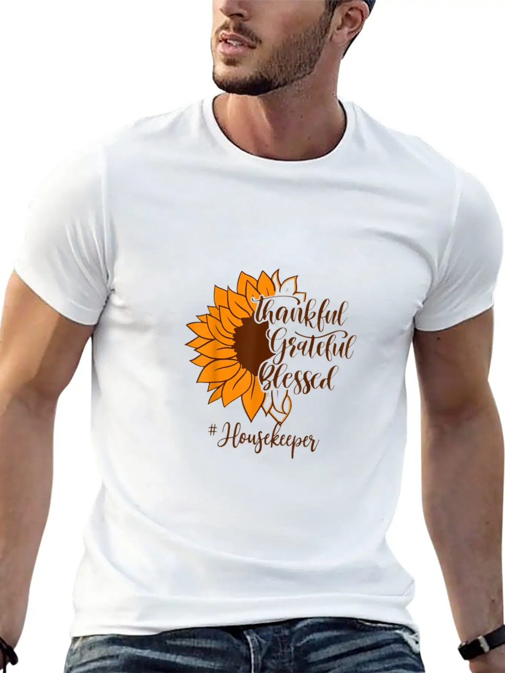 Thankful Grateful Blessed Housekeeper Sunflower Relaxed Everyday Tee – Lightweight And Durable Cotton