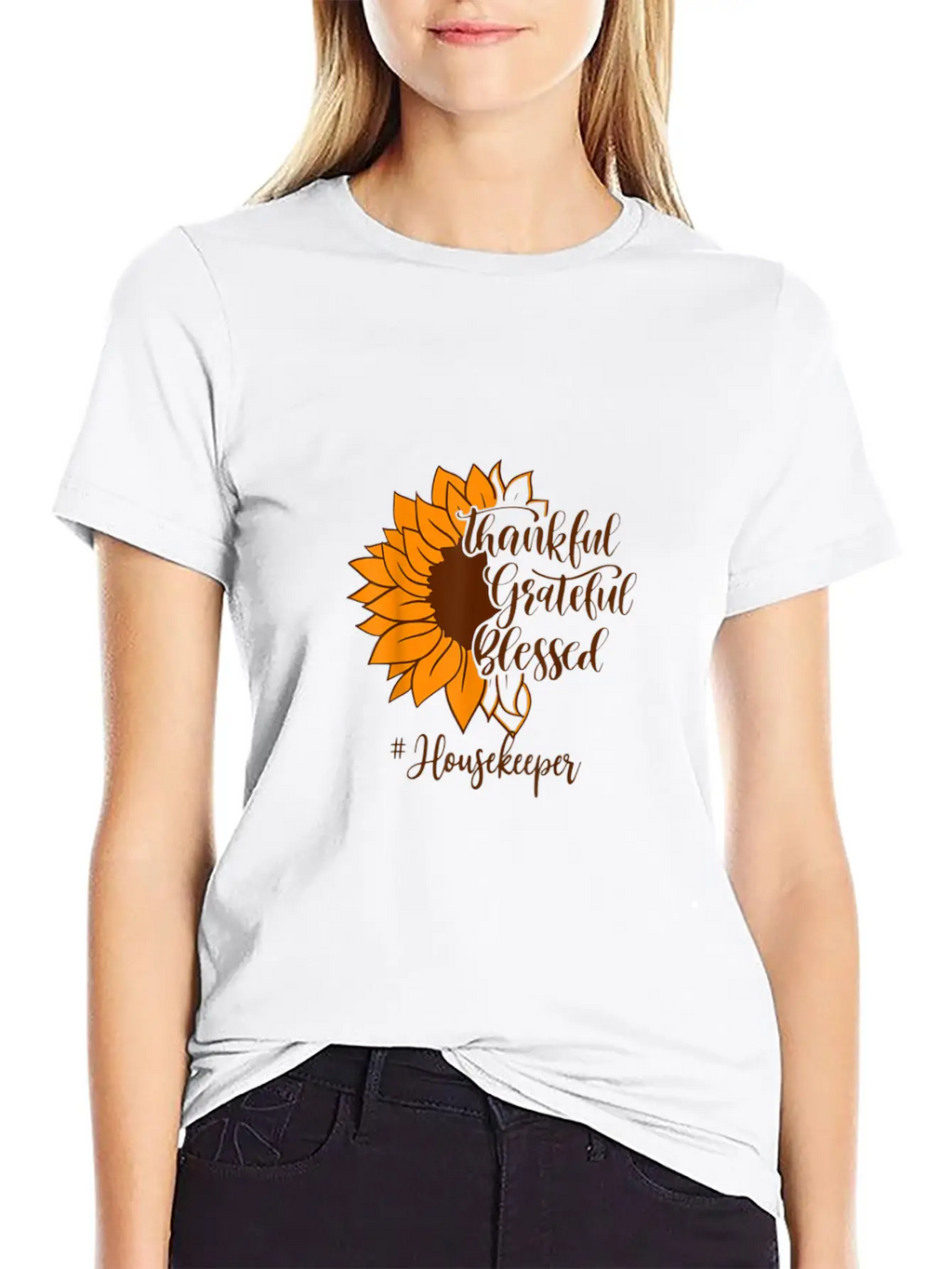 Thankful Grateful Blessed Housekeeper Sunflower Relaxed Everyday Tee – Lightweight And Durable Cotton