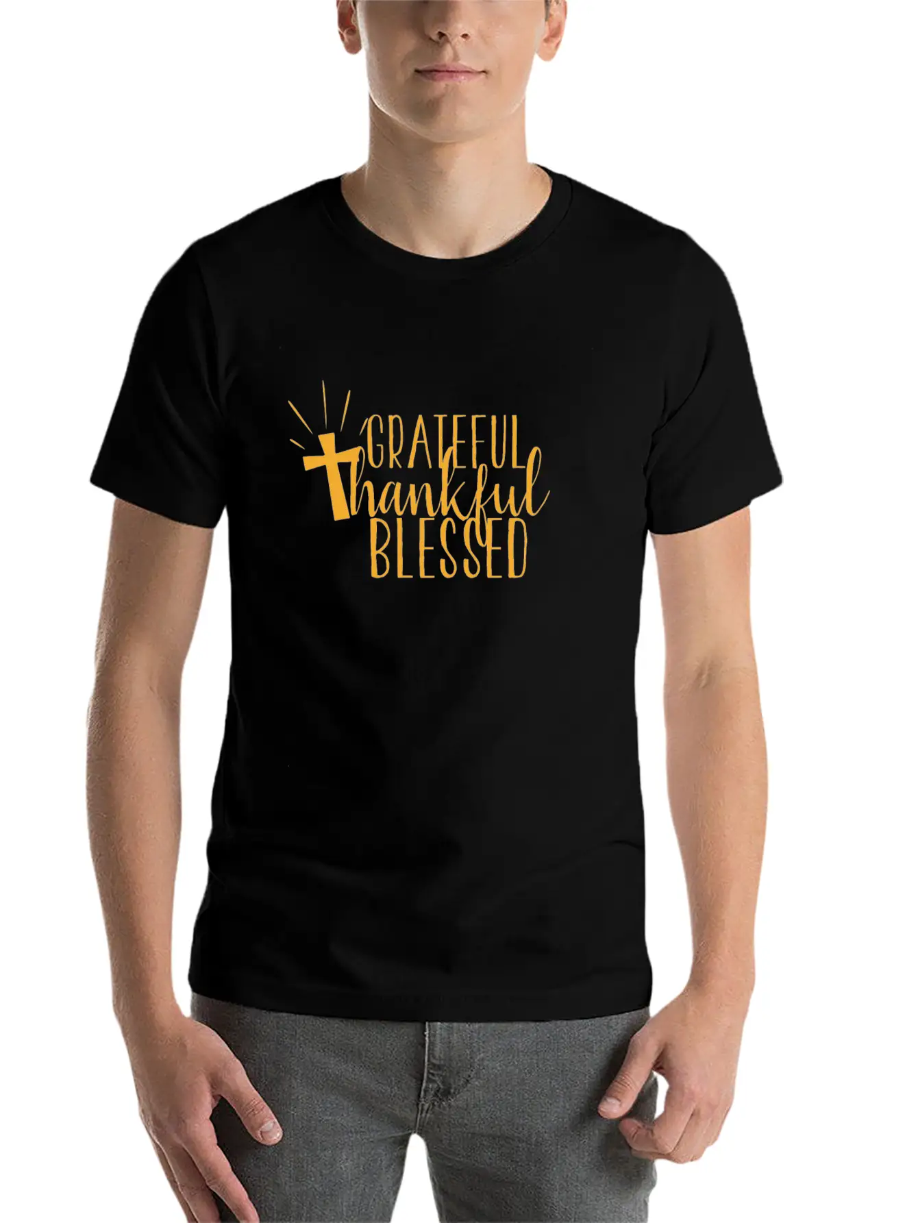 Thanksgiving Cross Grateful Thankful Blessed Breathable Soft Cotton T-Shirt – Timeless Casual Look